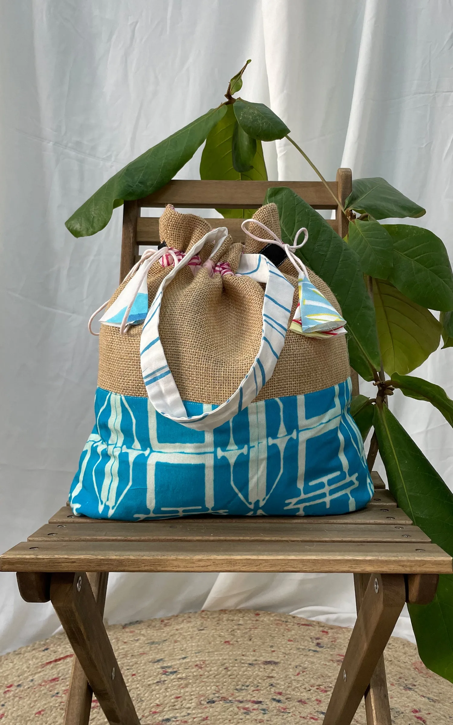 Hand Brush Painted Drawstring Tote Bag