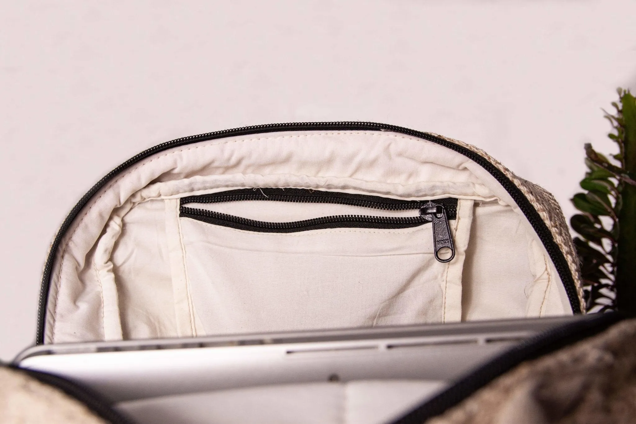 Handmade Hemp Laptop Backpack || Sustainable Vegan Line || Silver Birch