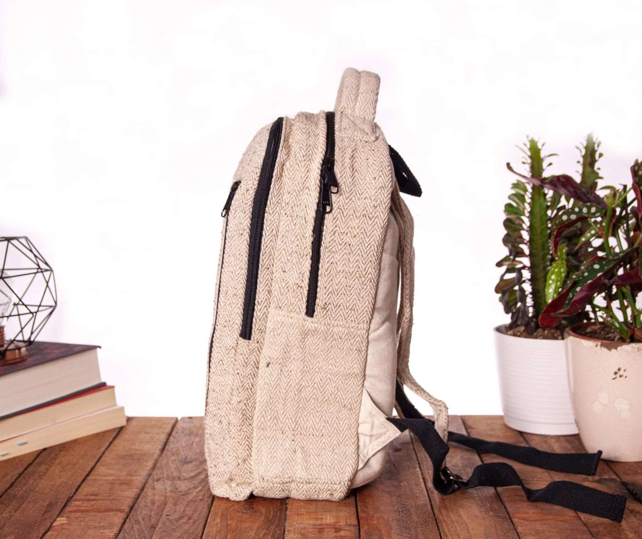 Handmade Hemp Laptop Backpack || Sustainable Vegan Line || Silver Birch