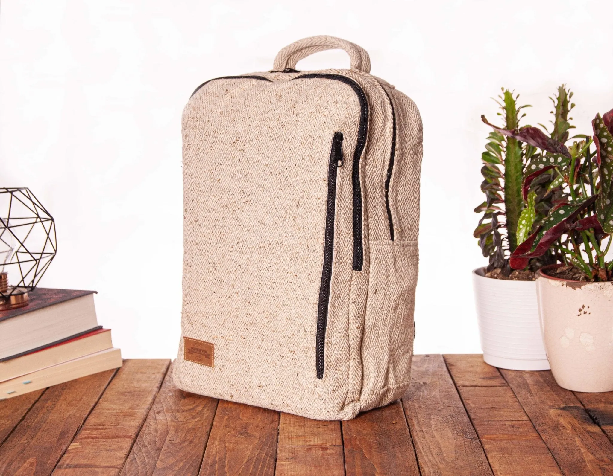 Handmade Hemp Laptop Backpack || Sustainable Vegan Line || Silver Birch