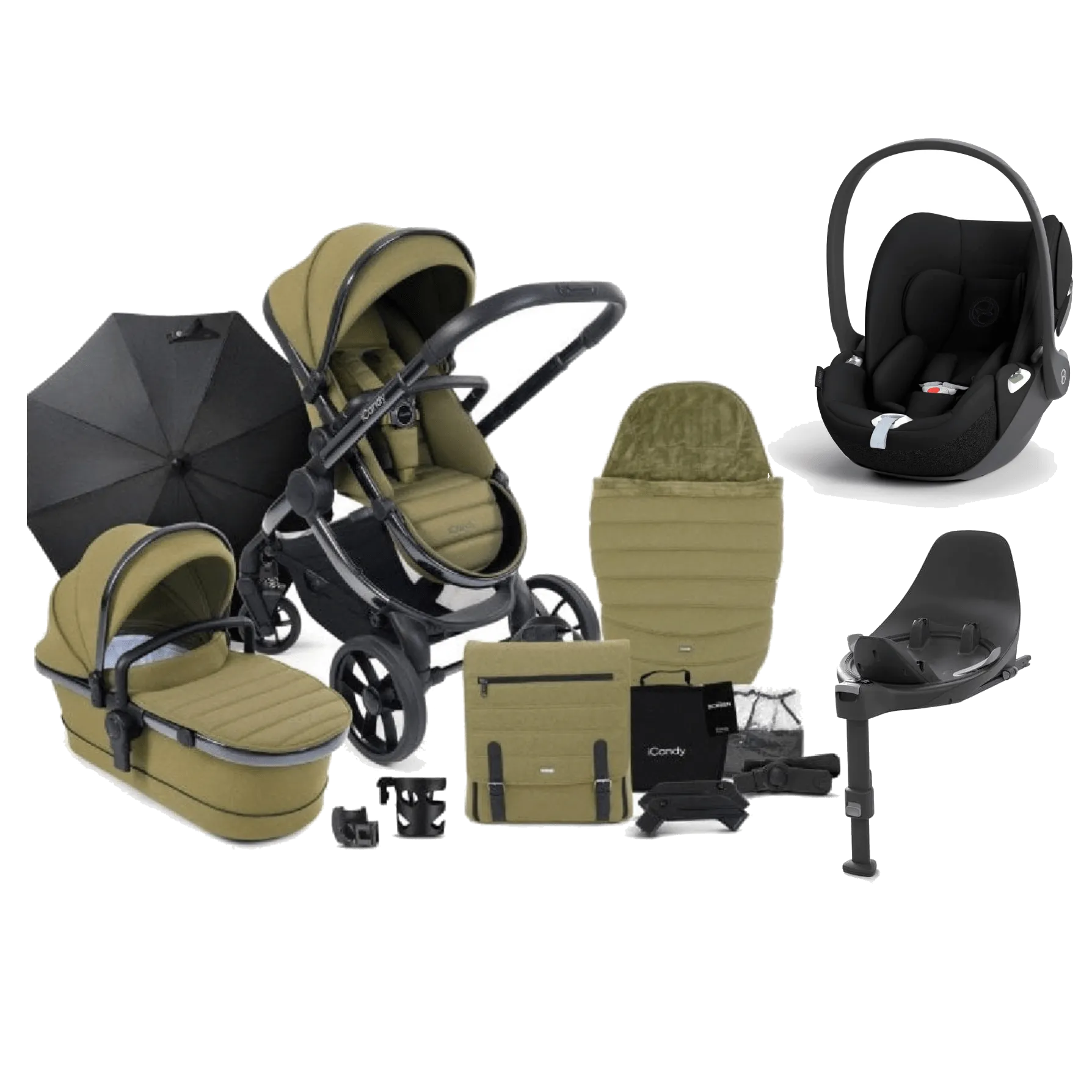 iCandy Peach 7 Cybex Cloud T Plus Complete Travel System Bundle - Olive