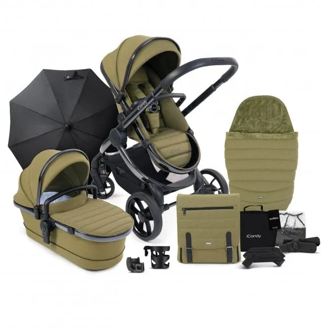 iCandy Peach 7 Maxi Cosi Cabriofix i-Size Travel System Bundle - Olive (Black Parasol)