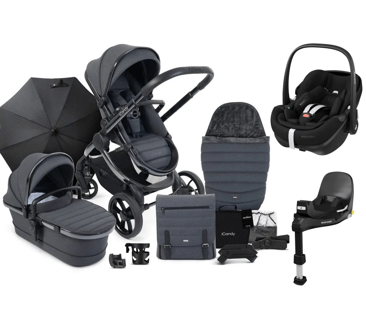 iCandy Peach 7, Pebble 360 PRO Complete Travel System Bundle - Dark Grey