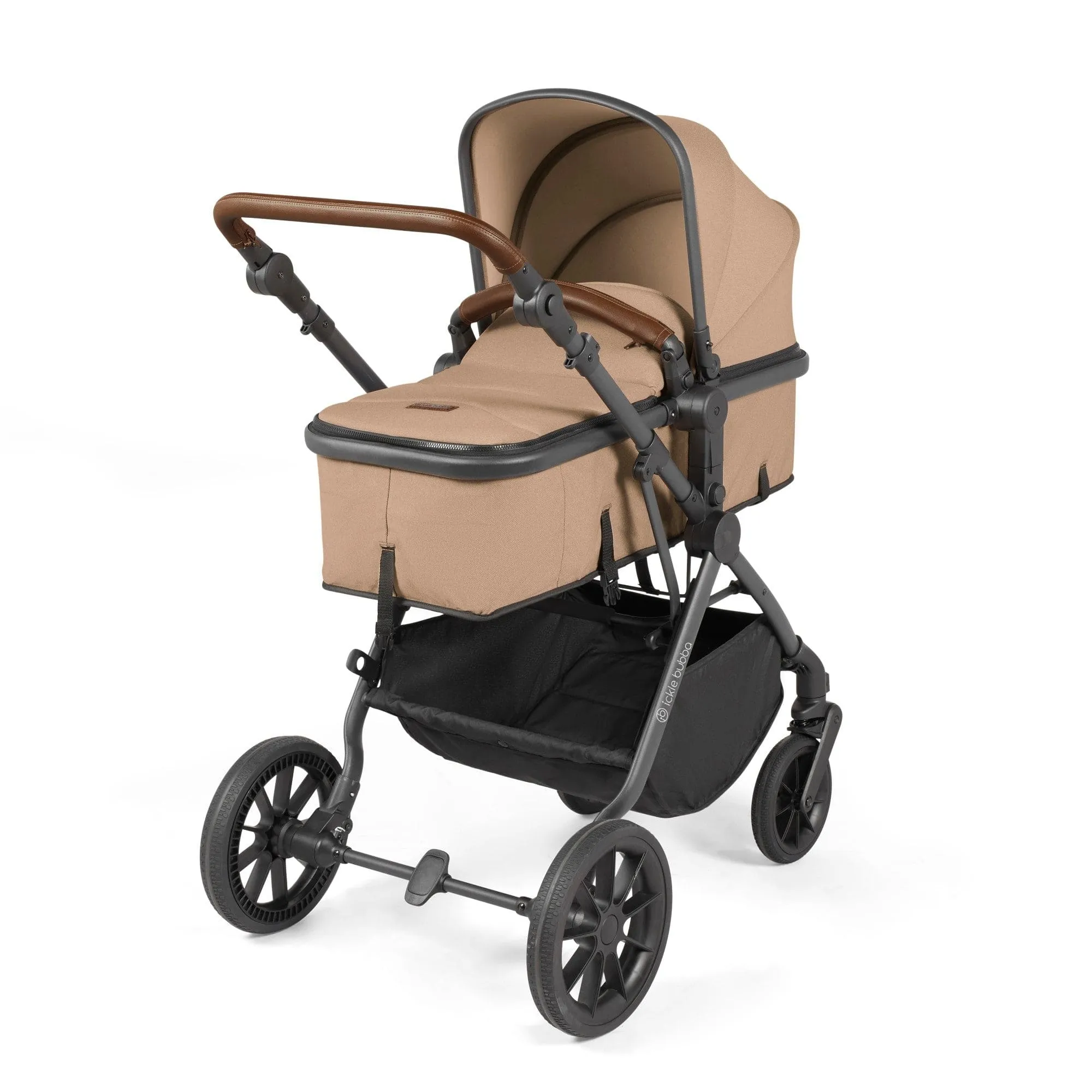 Ickle Bubba Cosmo I-Size Travel System With Stratus Car Seat & Isofix Base - Gunmetal / Desert / Tan