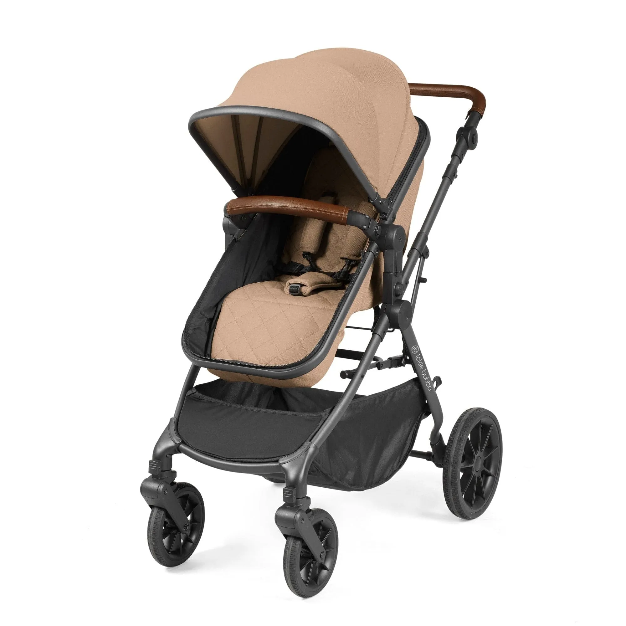 Ickle Bubba Cosmo I-Size Travel System With Stratus Car Seat & Isofix Base - Gunmetal / Desert / Tan