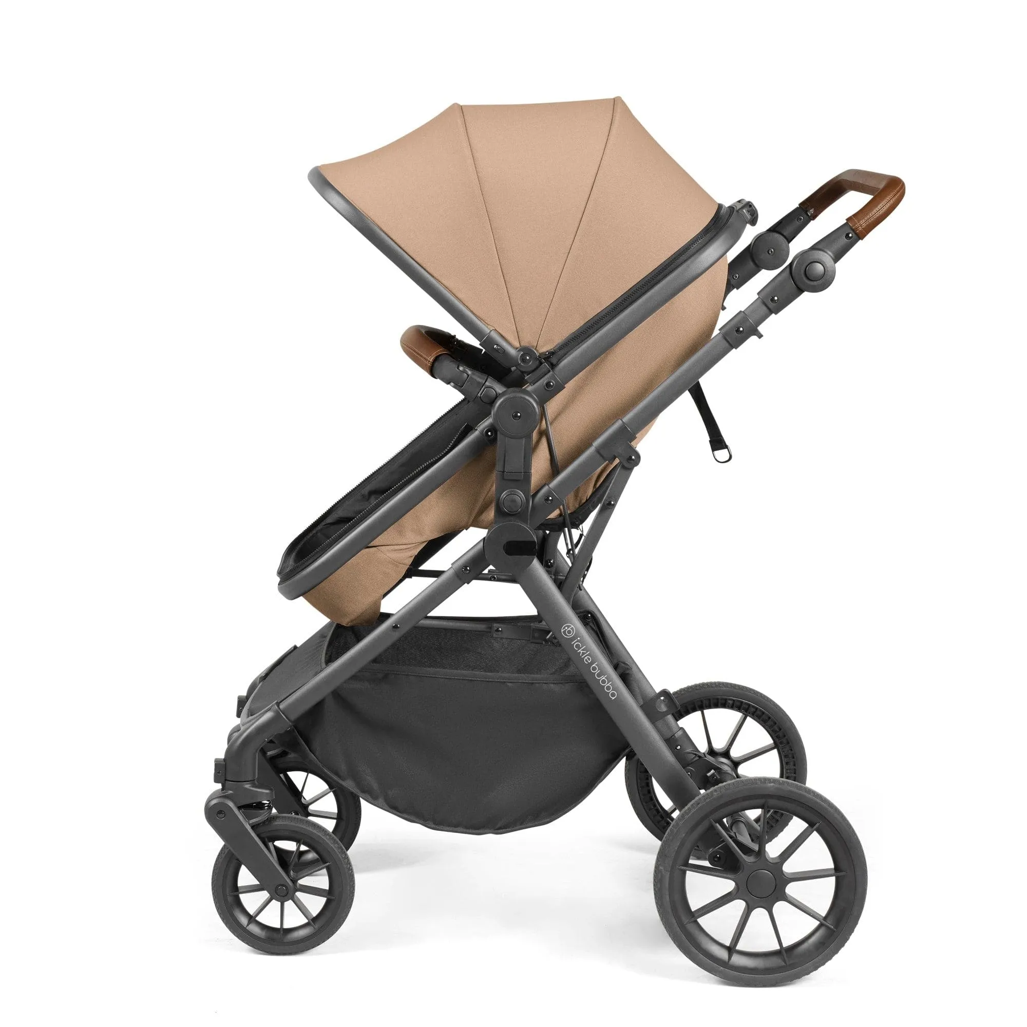 Ickle Bubba Cosmo I-Size Travel System With Stratus Car Seat & Isofix Base - Gunmetal / Desert / Tan