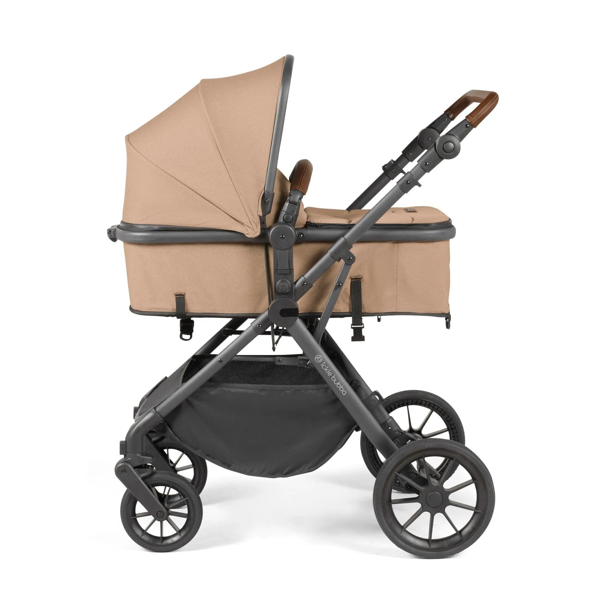 Ickle Bubba Cosmo I-Size Travel System With Stratus Car Seat & Isofix Base - Gunmetal / Desert / Tan