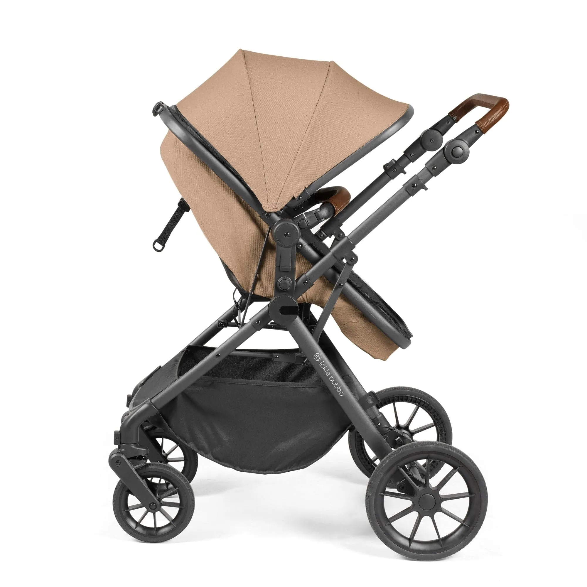 Ickle Bubba Cosmo I-Size Travel System With Stratus Car Seat & Isofix Base - Gunmetal / Desert / Tan