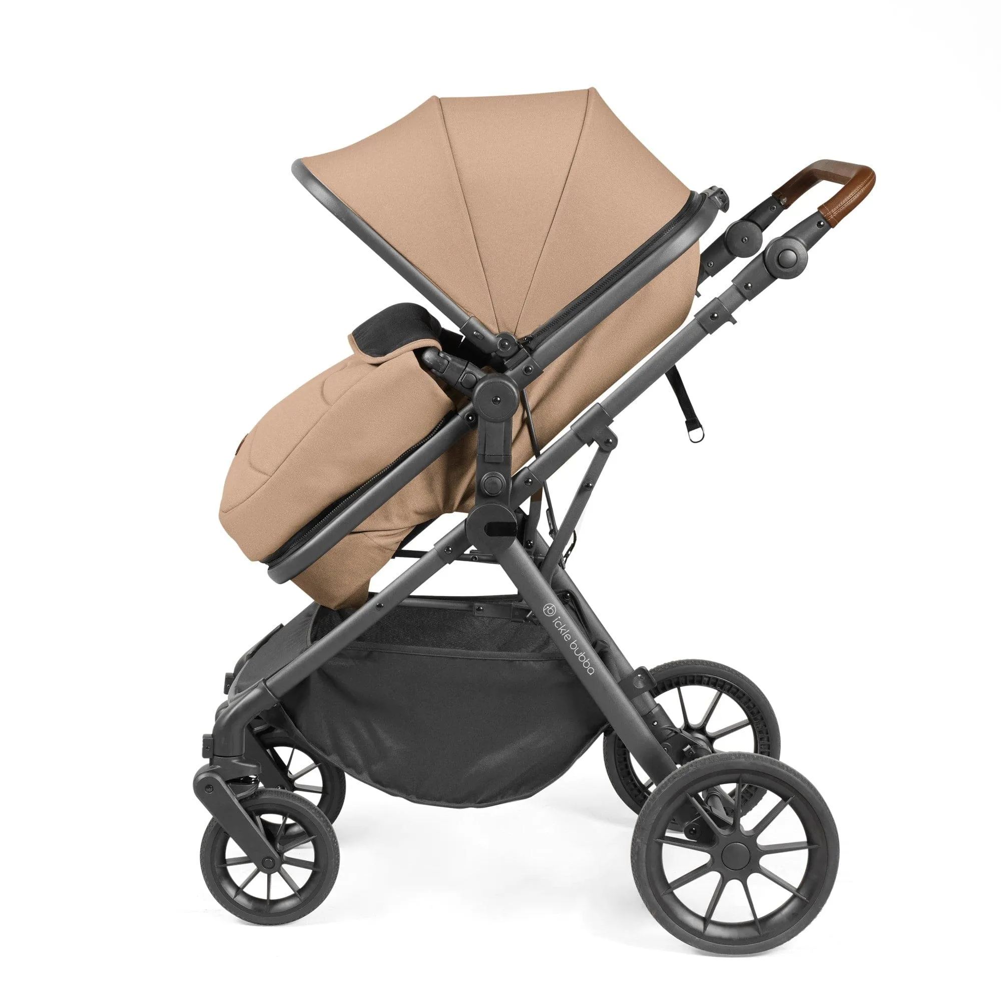 Ickle Bubba Cosmo I-Size Travel System With Stratus Car Seat & Isofix Base - Gunmetal / Desert / Tan