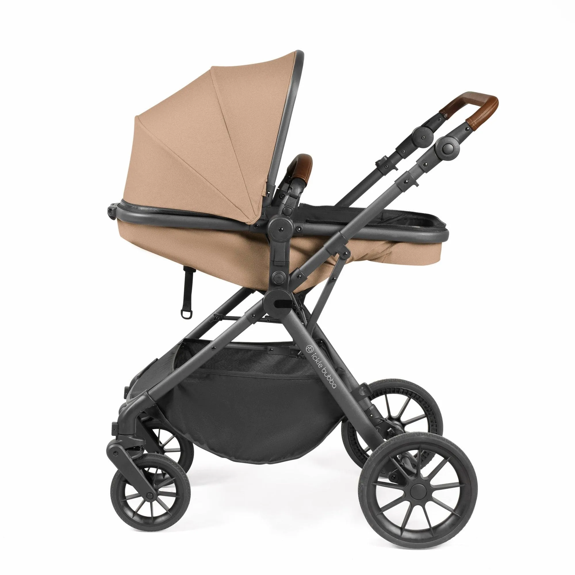 Ickle Bubba Cosmo I-Size Travel System With Stratus Car Seat & Isofix Base - Gunmetal / Desert / Tan