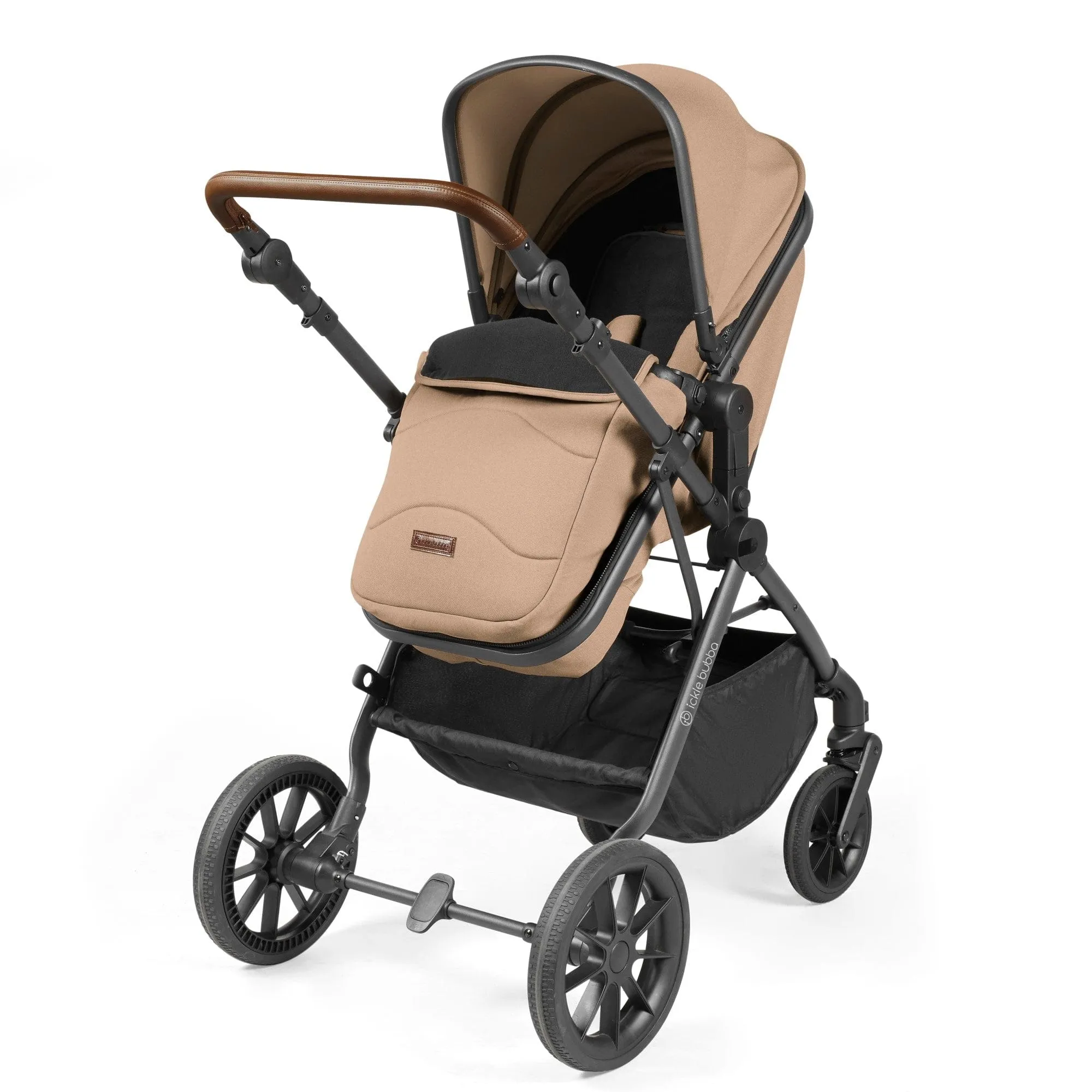 Ickle Bubba Cosmo I-Size Travel System With Stratus Car Seat & Isofix Base - Gunmetal / Desert / Tan