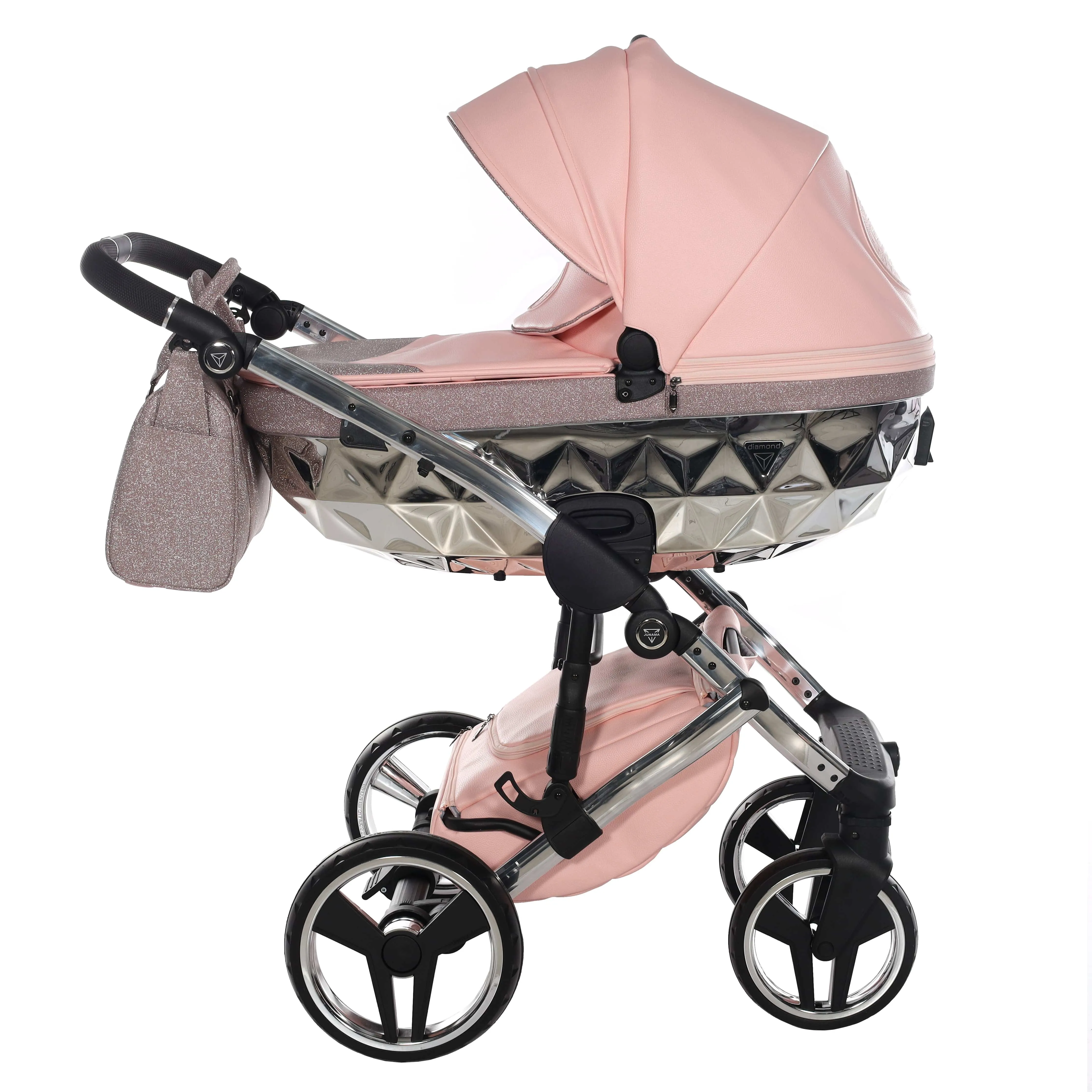 Junama Handcraft 2 in 1 Pram with LED Lights - Pink Glitter