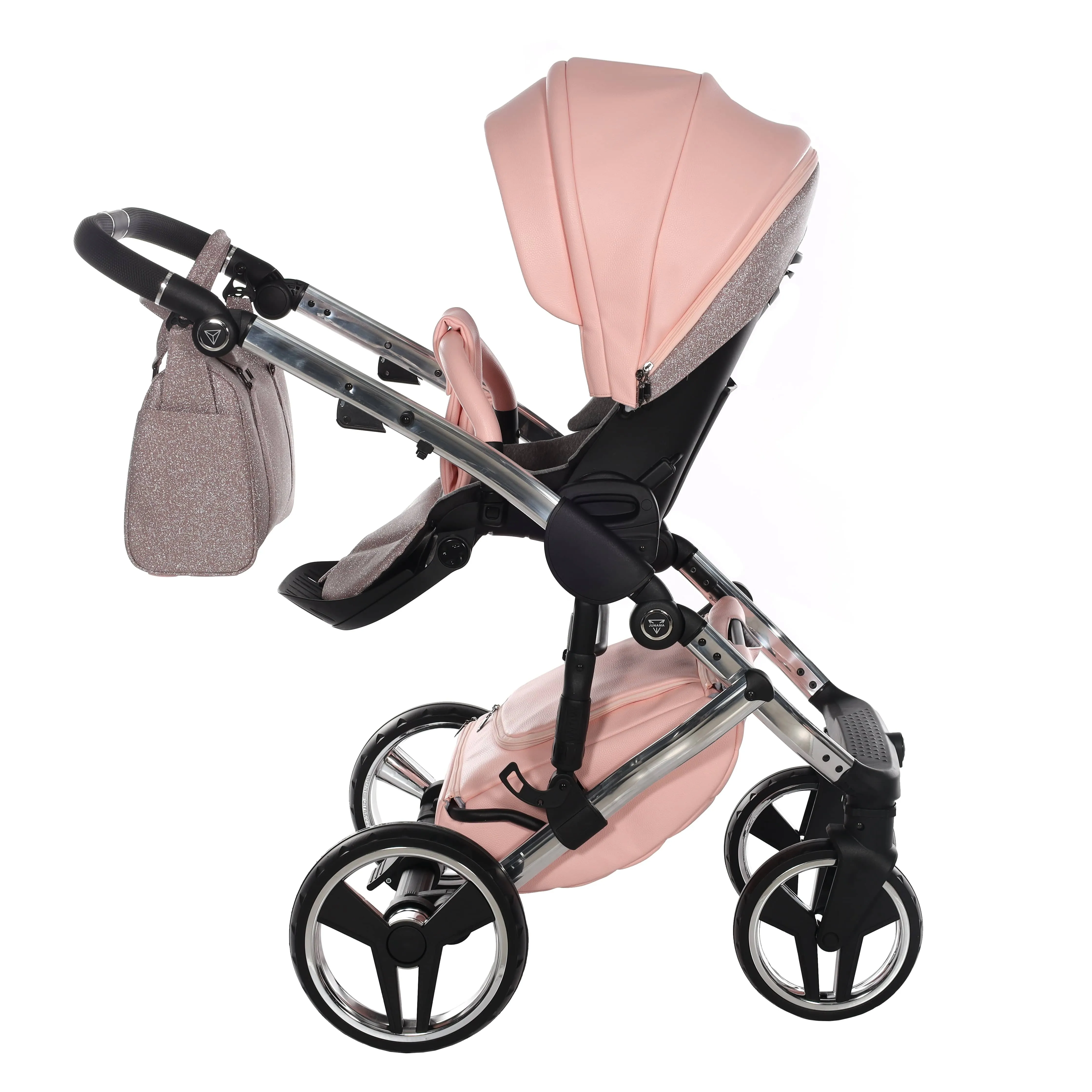 Junama Handcraft 2 in 1 Pram with LED Lights - Pink Glitter