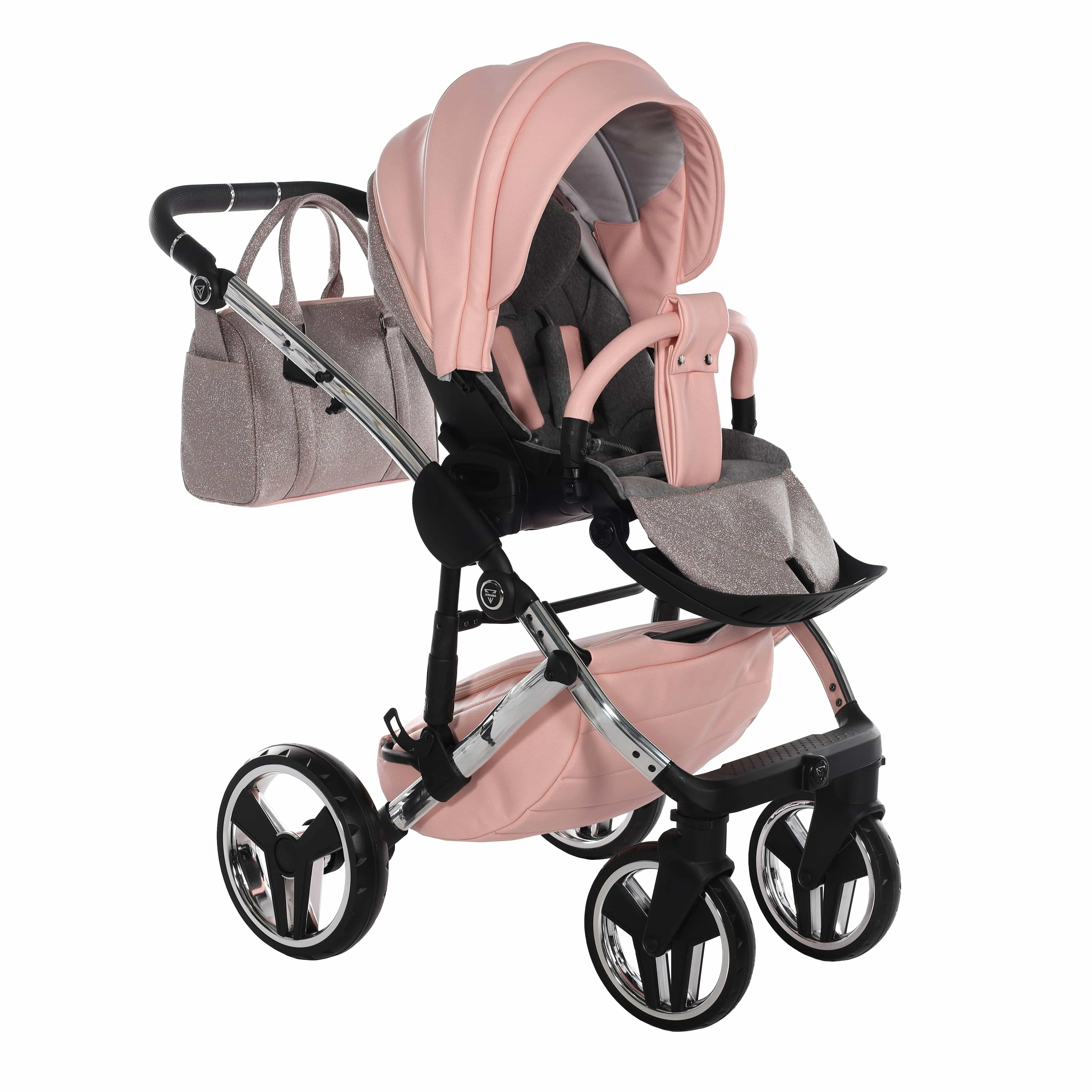 Junama Handcraft 2 in 1 Pram with LED Lights - Pink Glitter