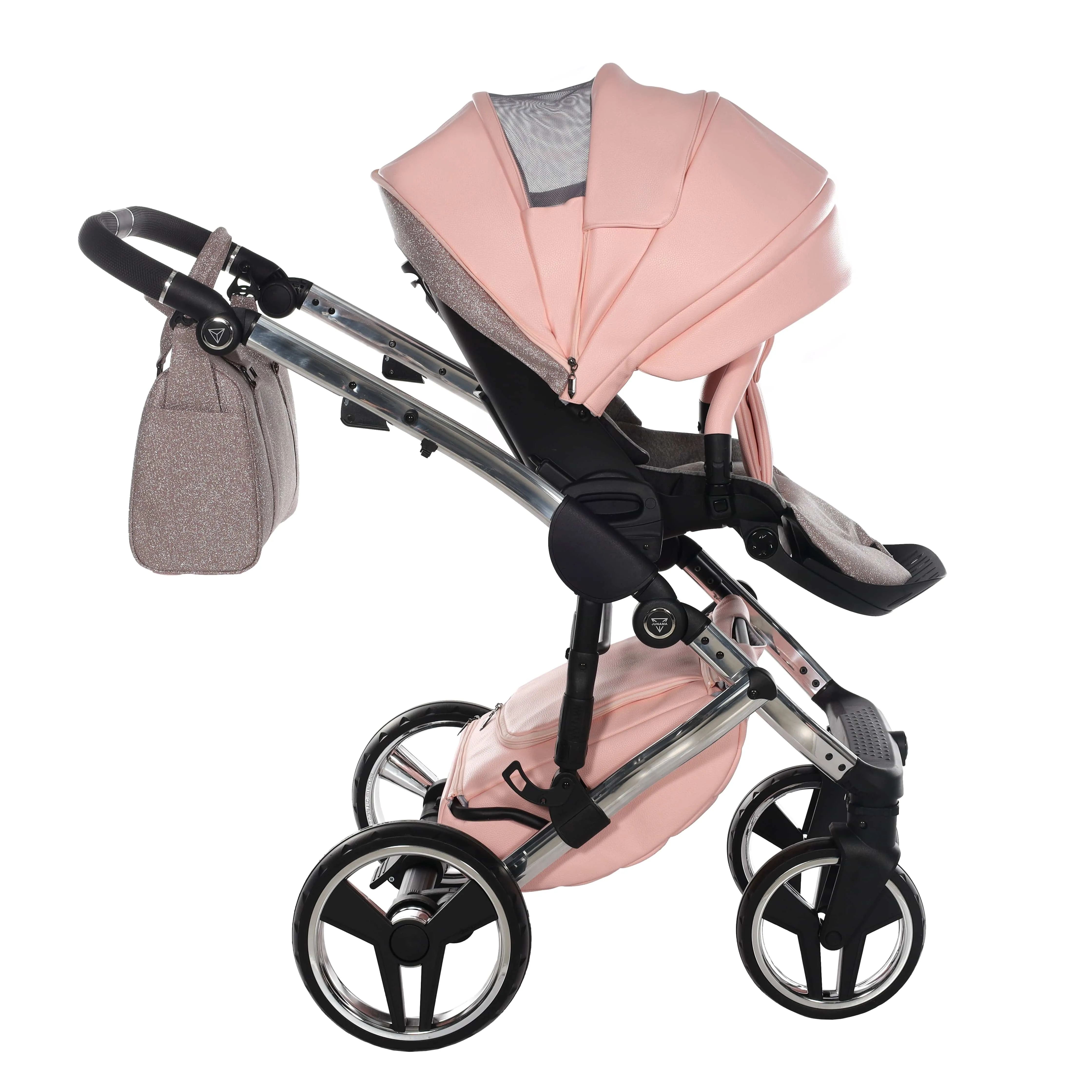 Junama Handcraft 2 in 1 Pram with LED Lights - Pink Glitter