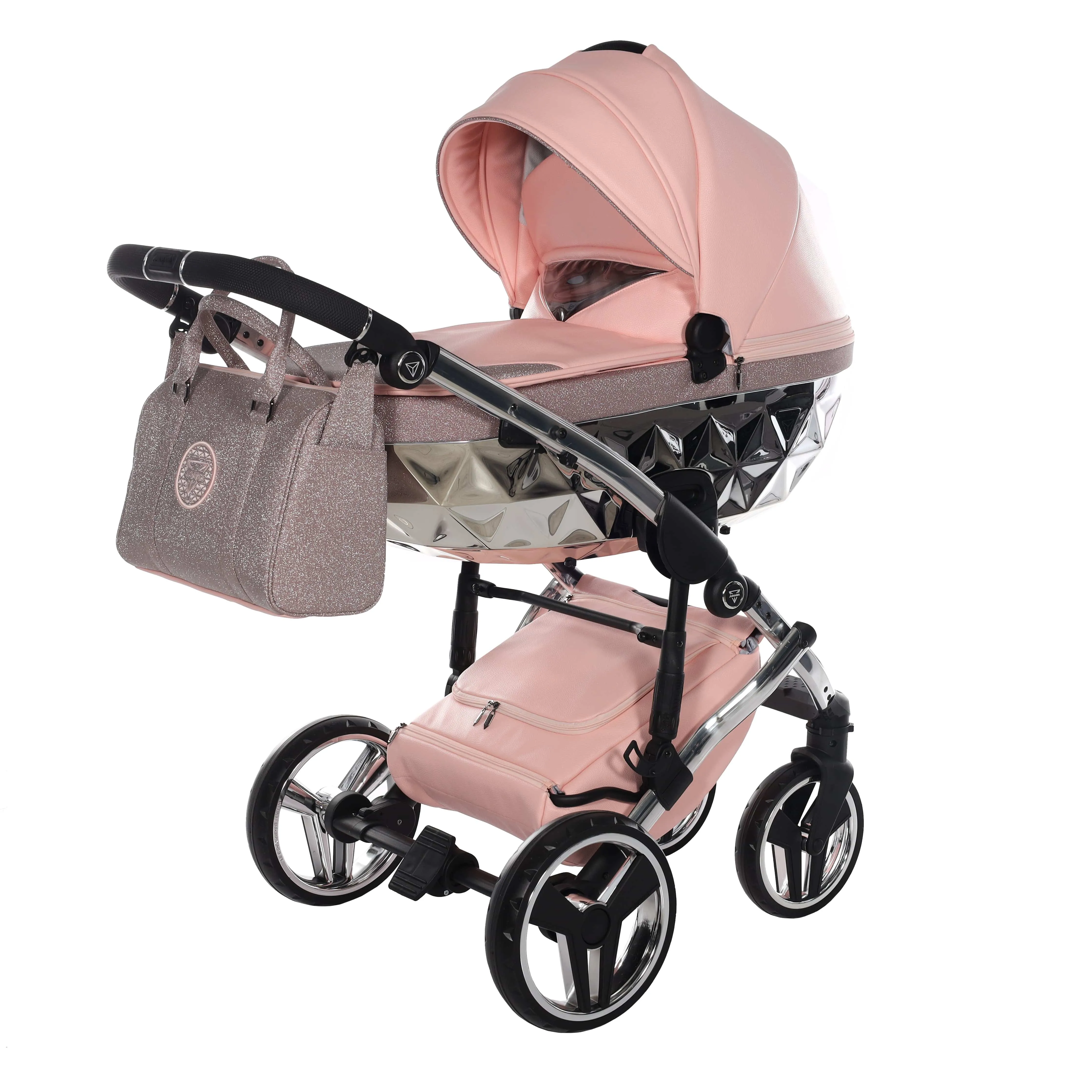 Junama Handcraft 2 in 1 Pram with LED Lights - Pink Glitter