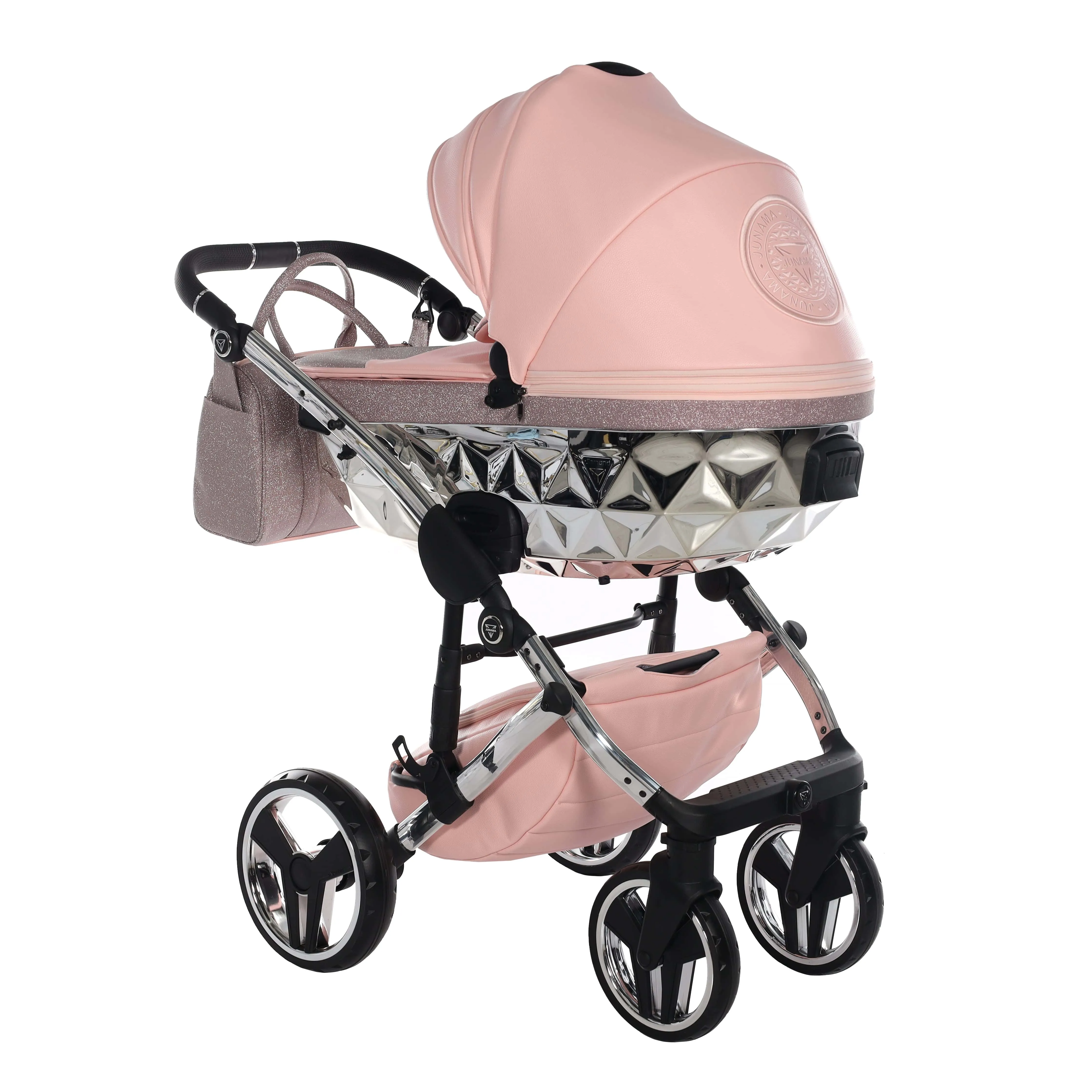 Junama Handcraft 2 in 1 Pram with LED Lights - Pink Glitter