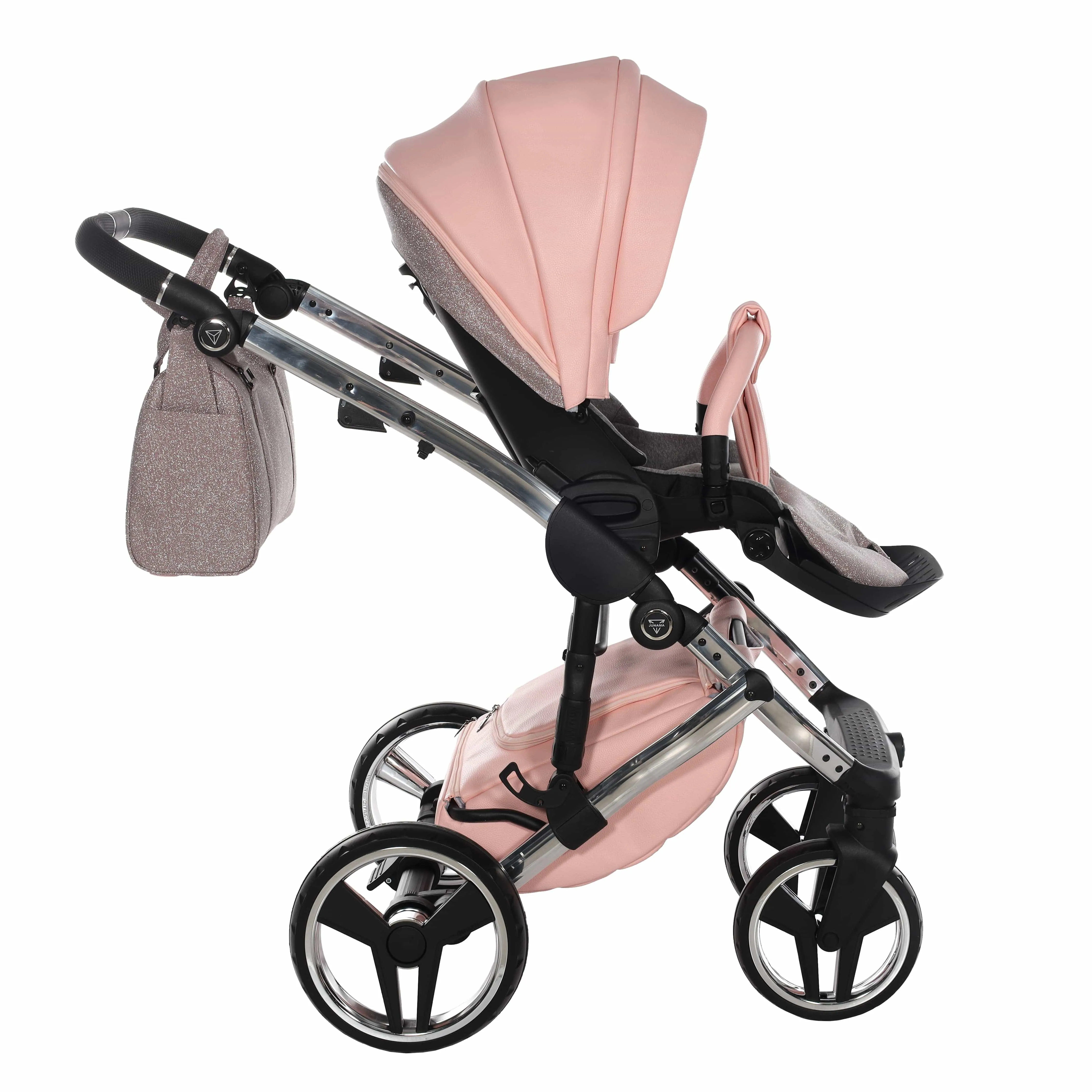 Junama Handcraft 2 in 1 Pram with LED Lights - Pink Glitter