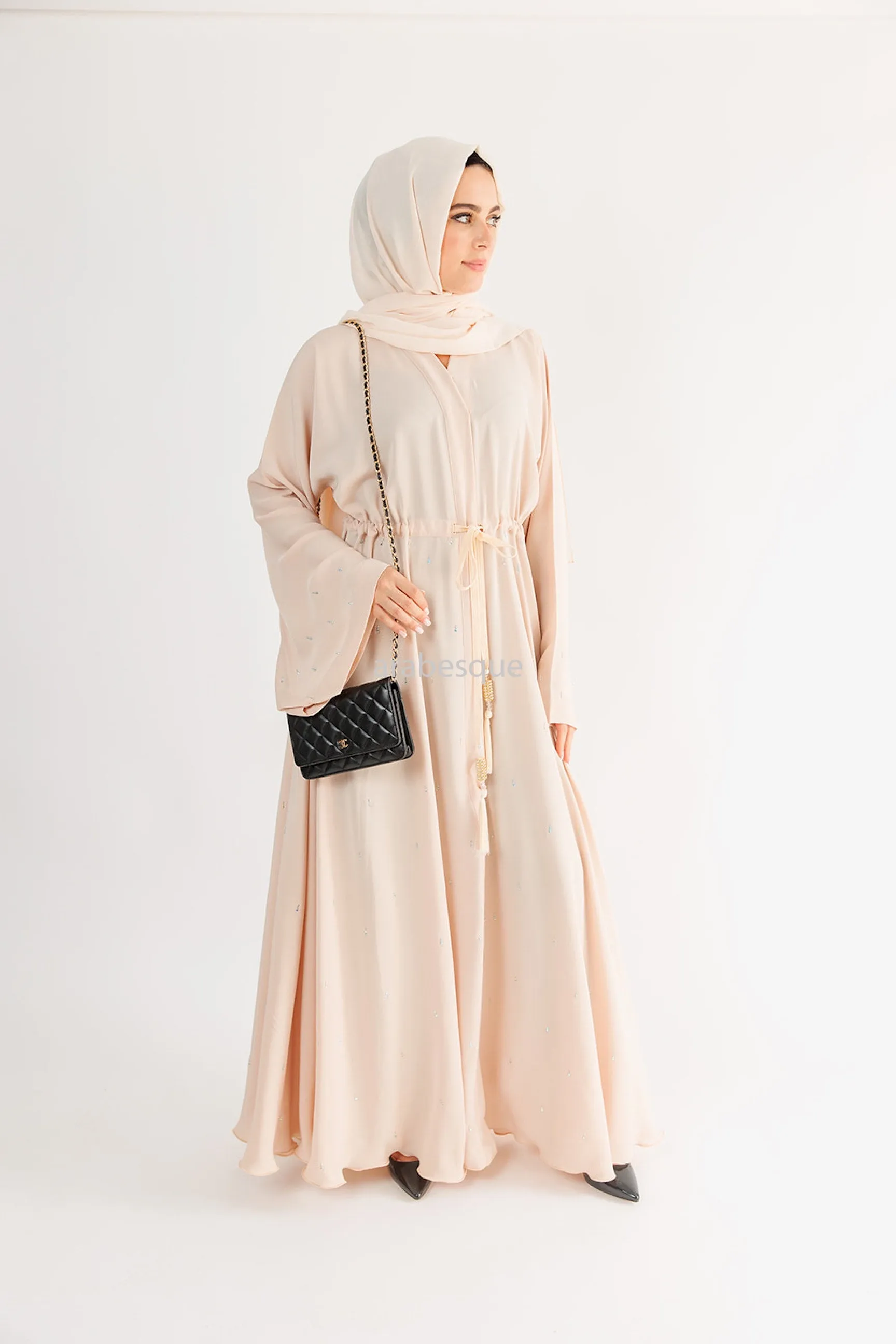 Luxury Nida Diamante Open Abaya with Inner Belt - 5 Colours