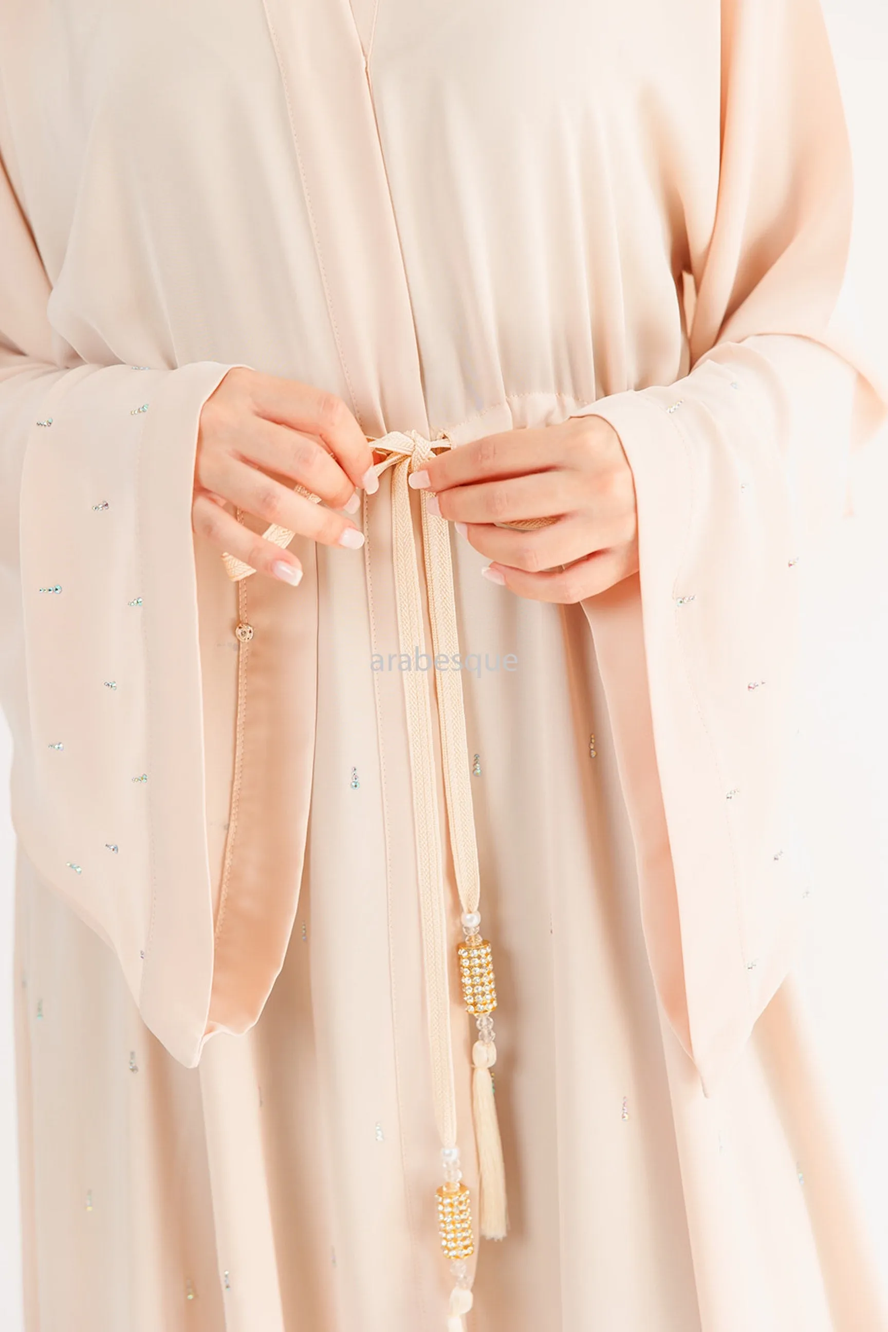 Luxury Nida Diamante Open Abaya with Inner Belt - 5 Colours