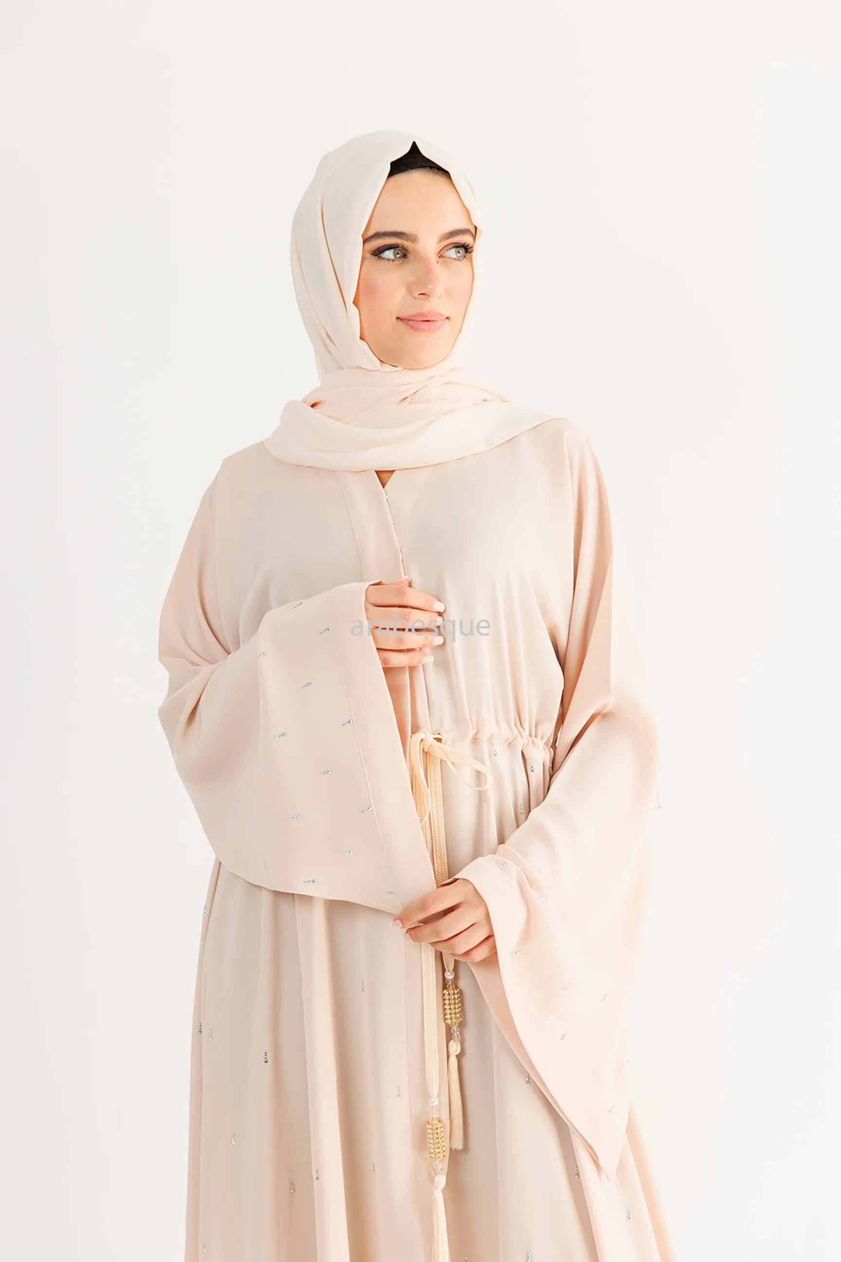 Luxury Nida Diamante Open Abaya with Inner Belt - 5 Colours