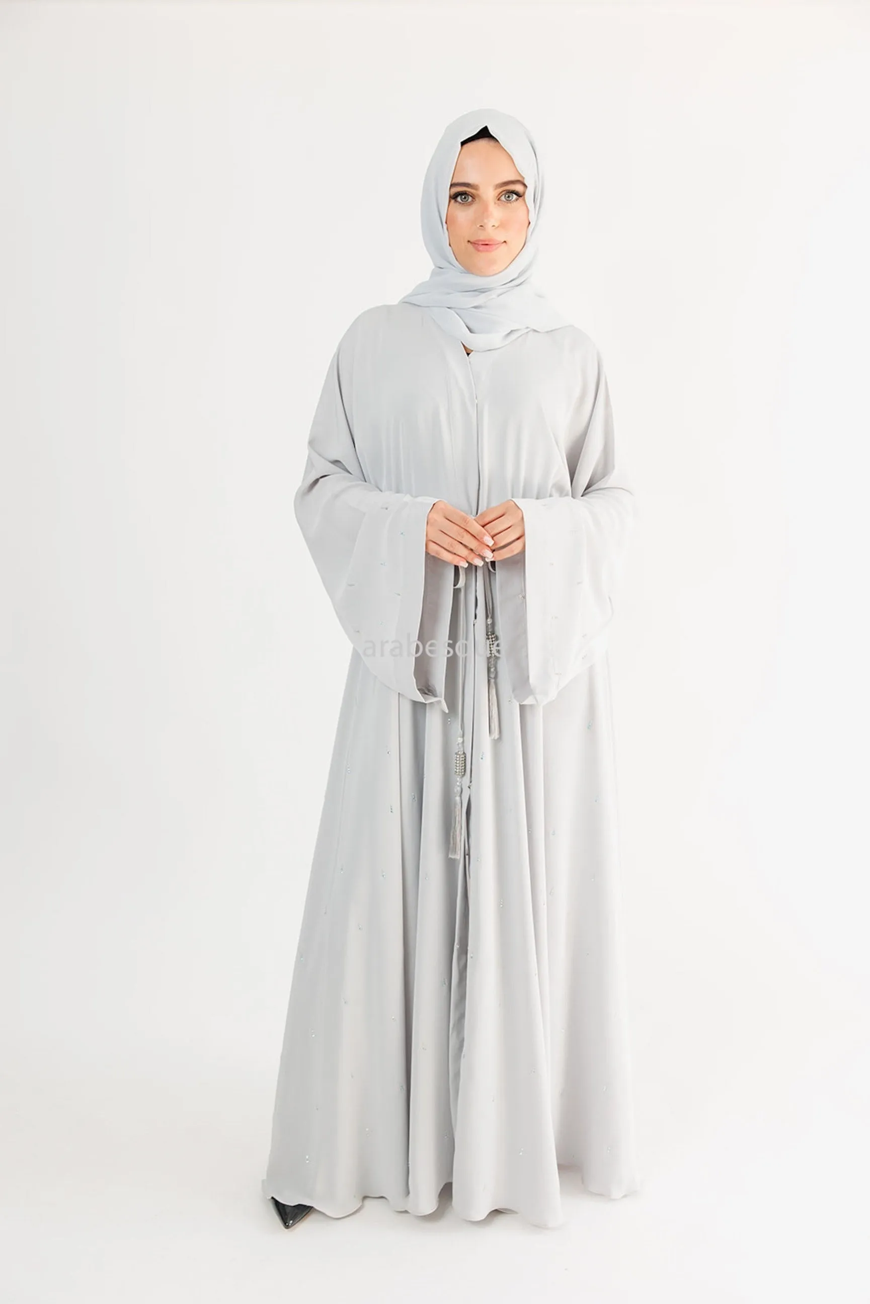 Luxury Nida Diamante Open Abaya with Inner Belt - 5 Colours