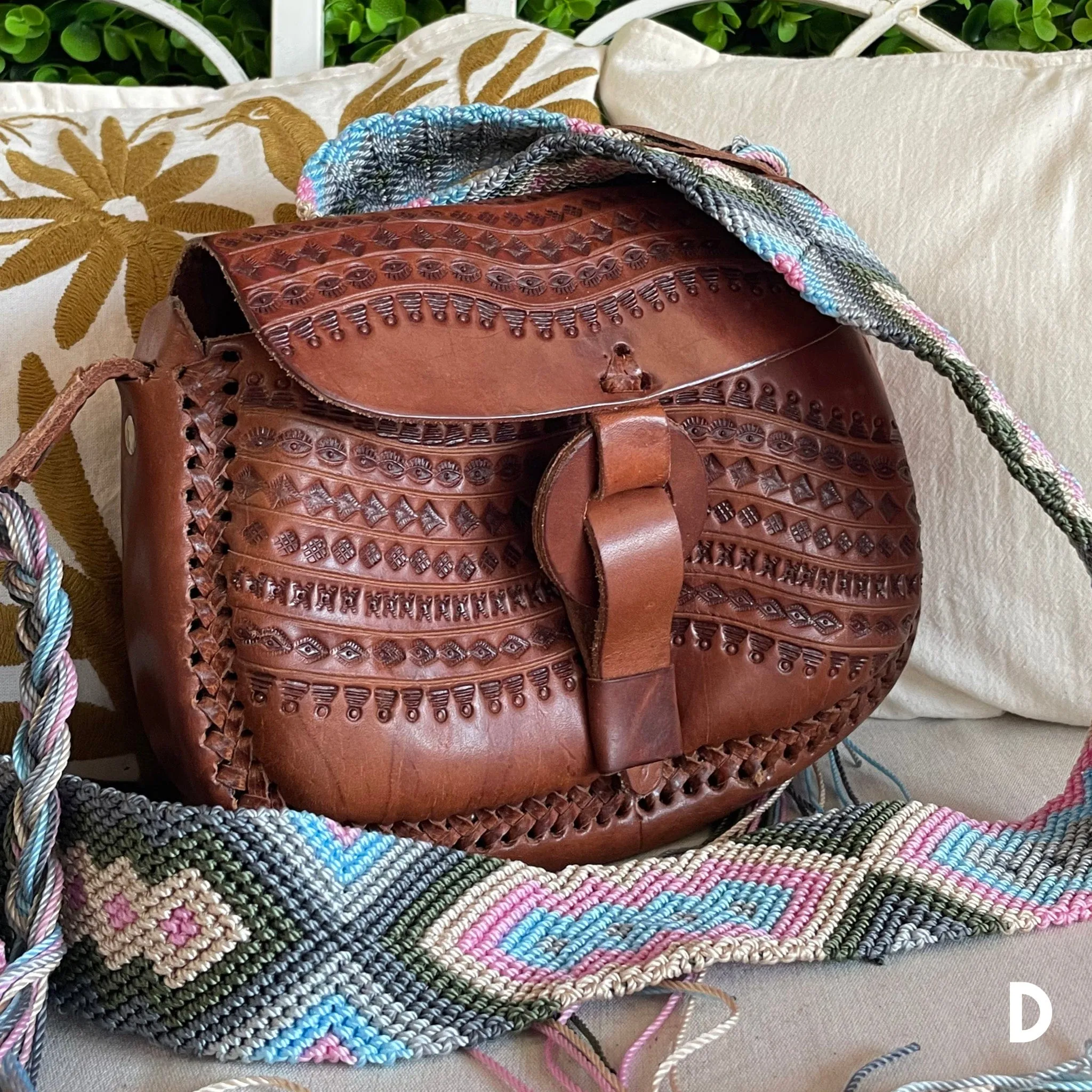 Mexican Leather Saddle Crossbody Bag - Hand Tooled