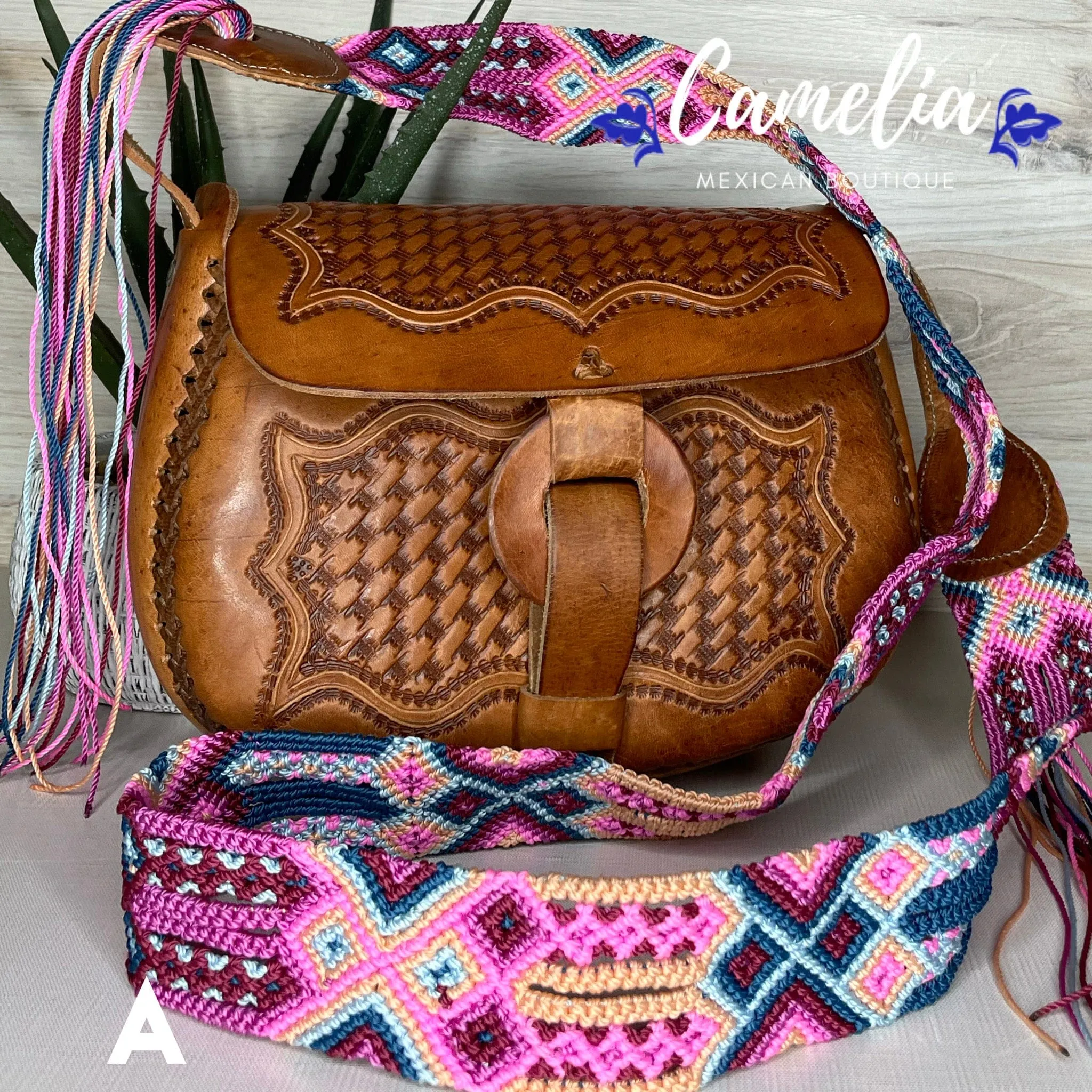 Mexican Leather Saddle Crossbody Bag - Hand Tooled