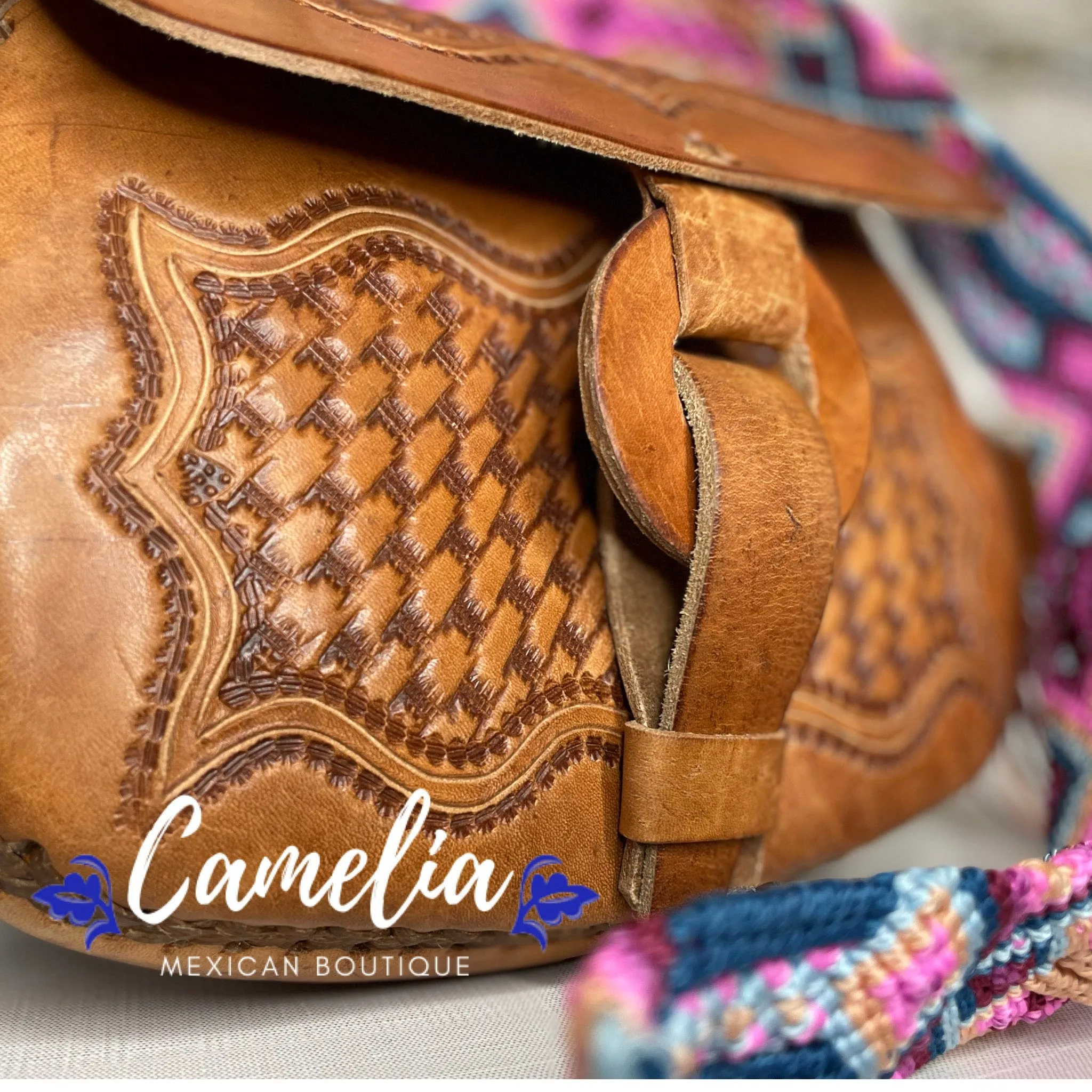 Mexican Leather Saddle Crossbody Bag - Hand Tooled