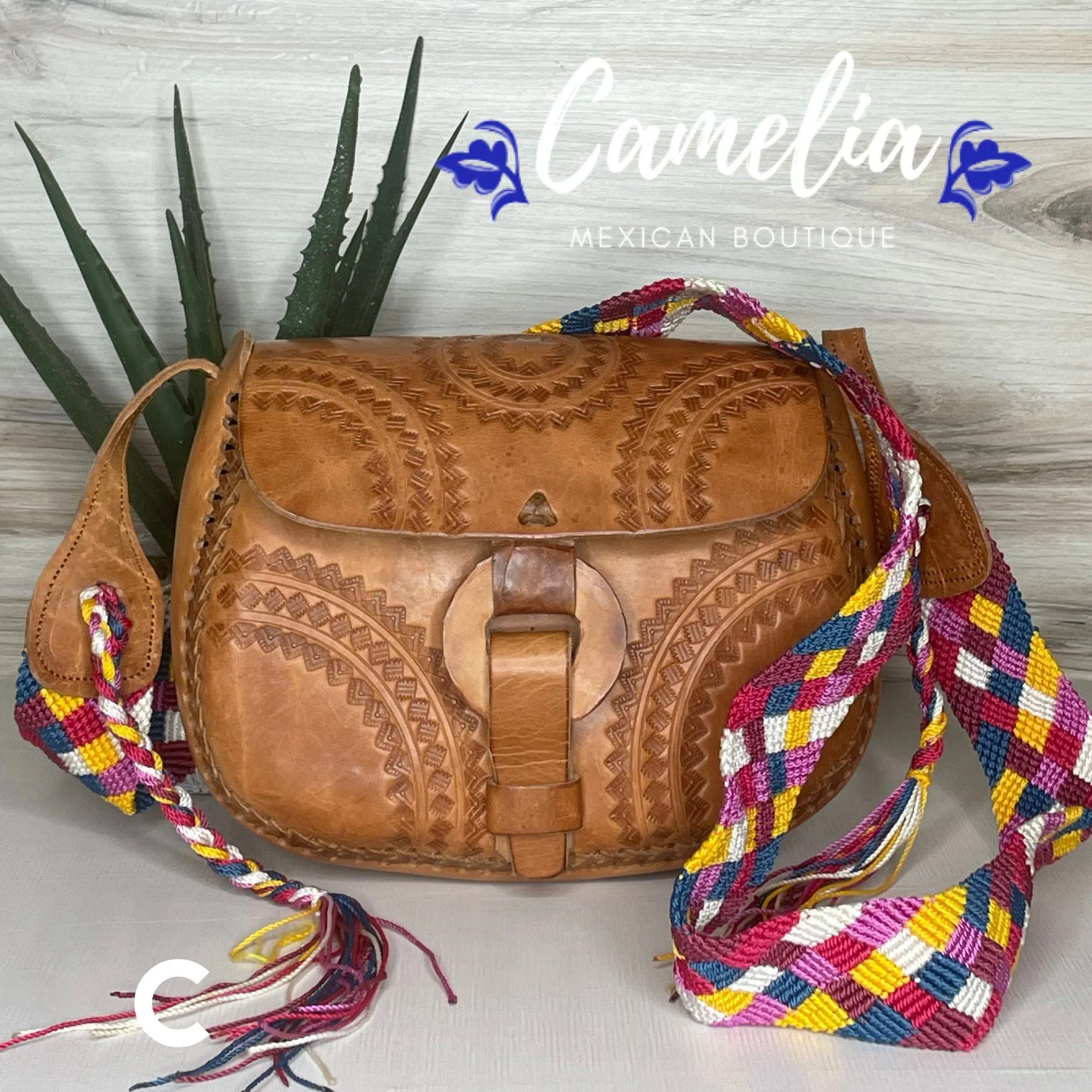 Mexican Leather Saddle Crossbody Bag - Hand Tooled