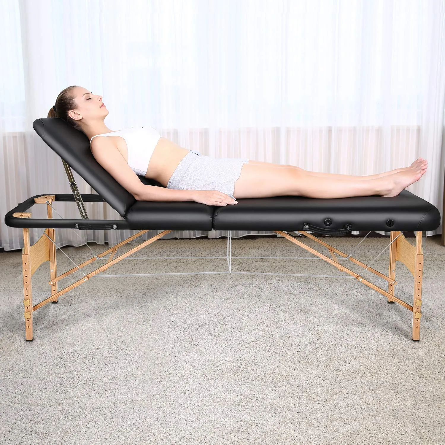 Naipo Portable Massage Table Professional Adjustable Folding Bed with 3 Sections Wooden Frame Ergonomic Headrest and Carrying Bag for Therapy Tattoo Salon Spa Facial Treatment