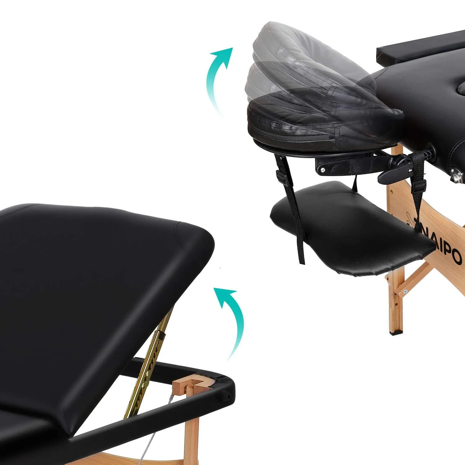 Naipo Portable Massage Table Professional Adjustable Folding Bed with 3 Sections Wooden Frame Ergonomic Headrest and Carrying Bag for Therapy Tattoo Salon Spa Facial Treatment