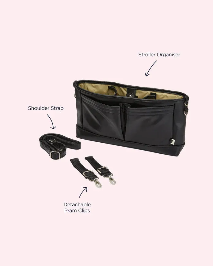 OiOi Signature Pram Caddy - Black Vegan Leather