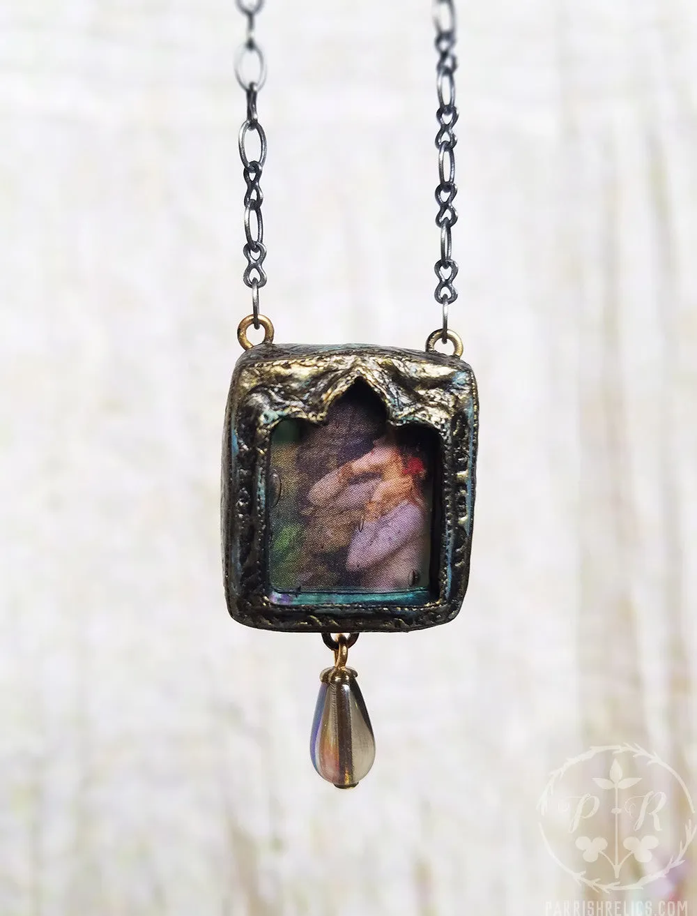 Ophelia ~ Iridescent Glass Gothic Arch Pictorial Shrine Amulet