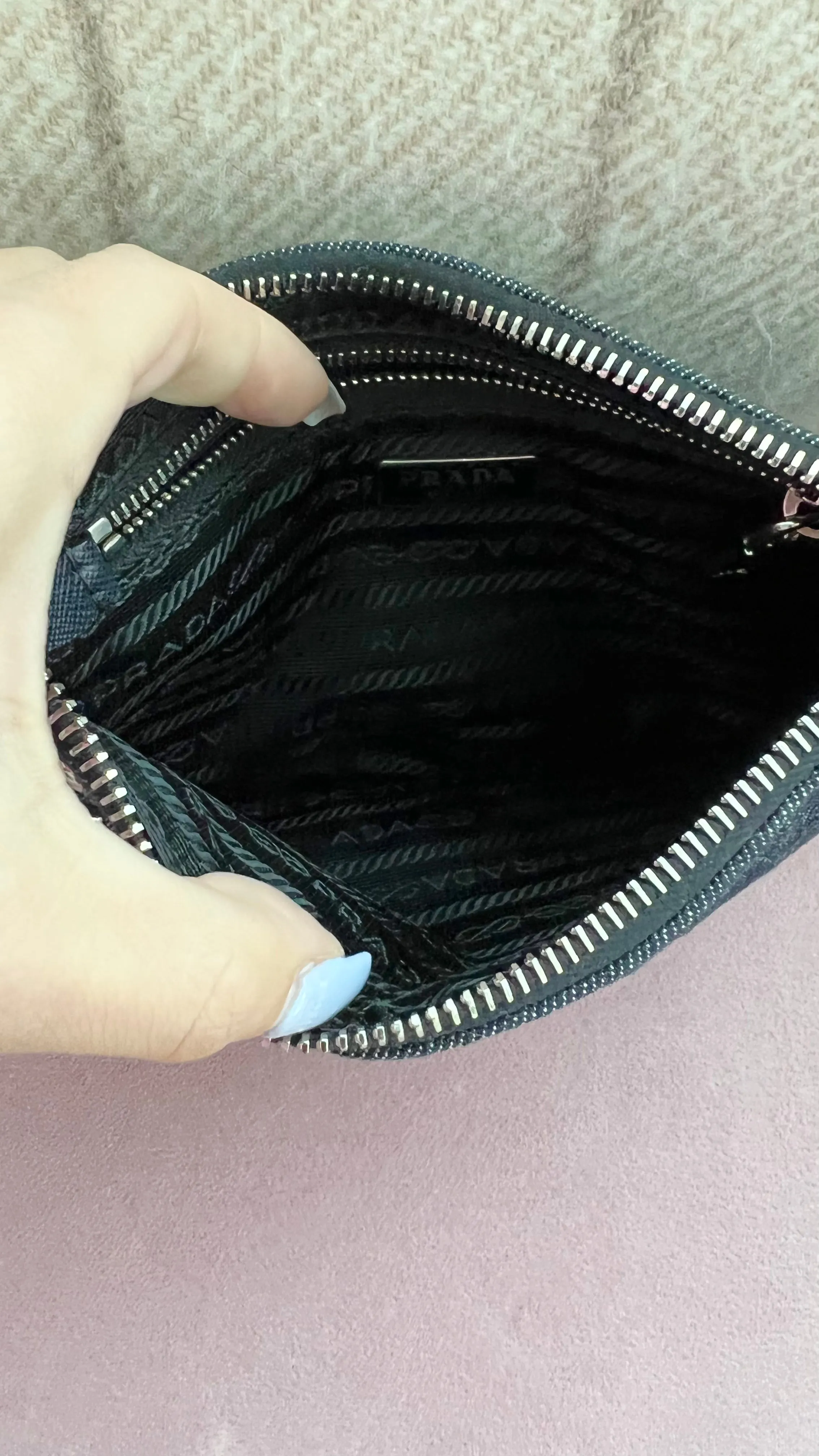 Prada Denim Borchie Wristlet Pouch