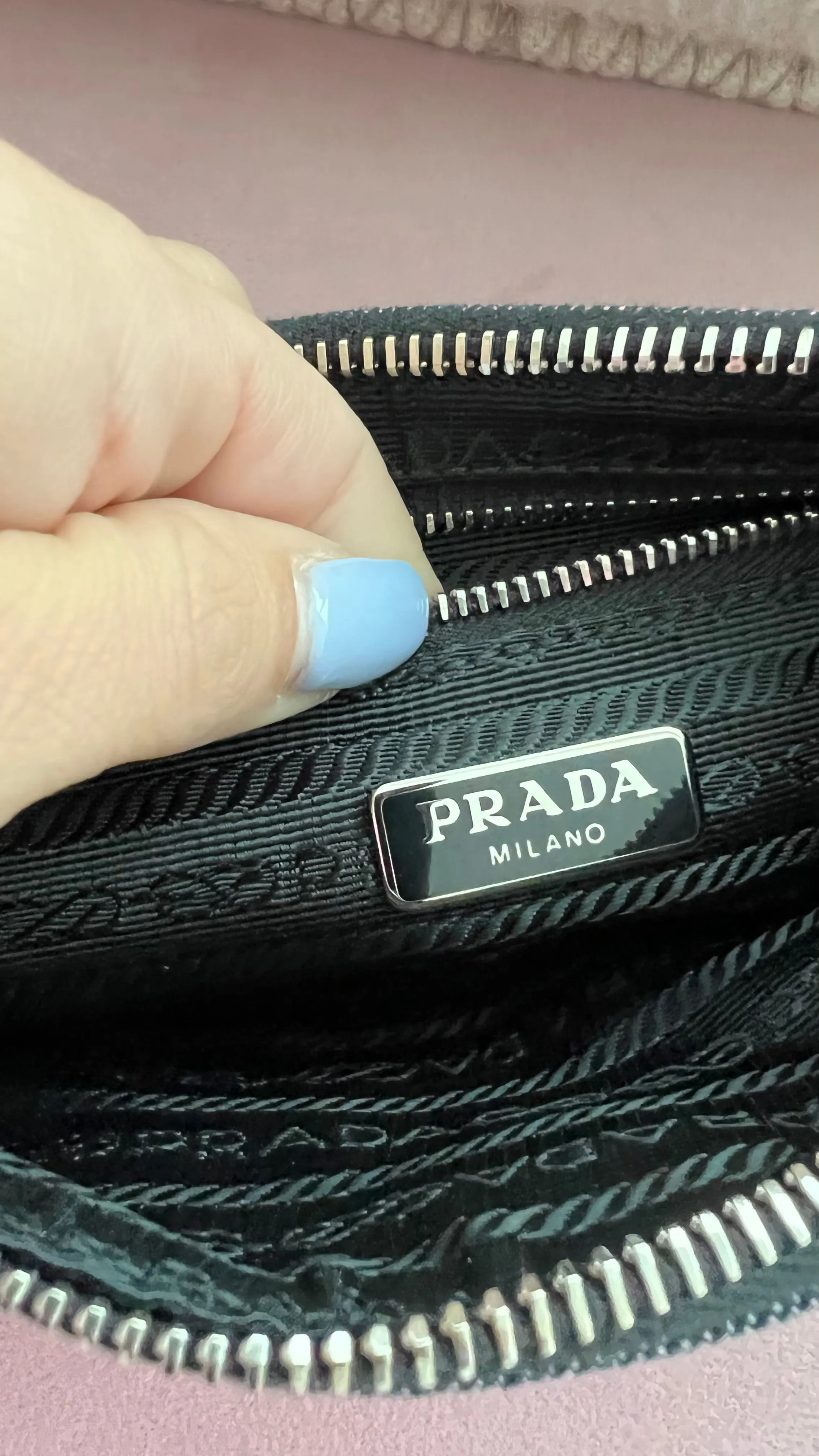 Prada Denim Borchie Wristlet Pouch