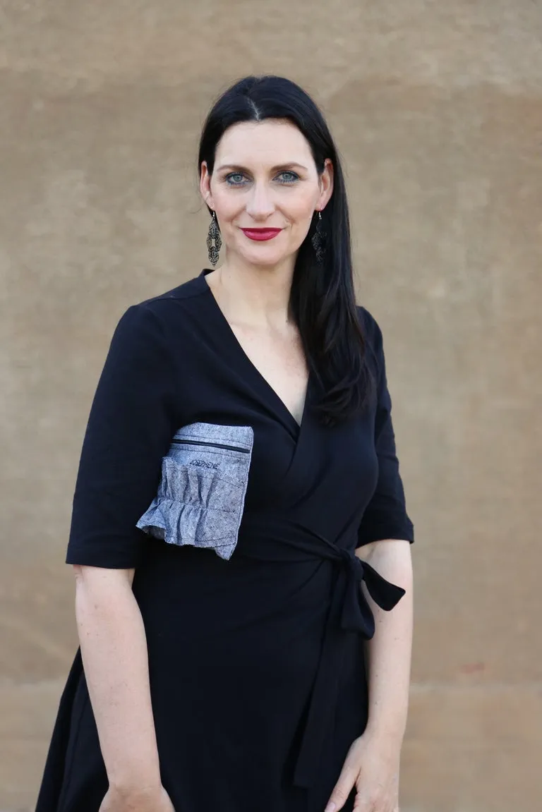 Ruffle Clutch in Soft Black Linen