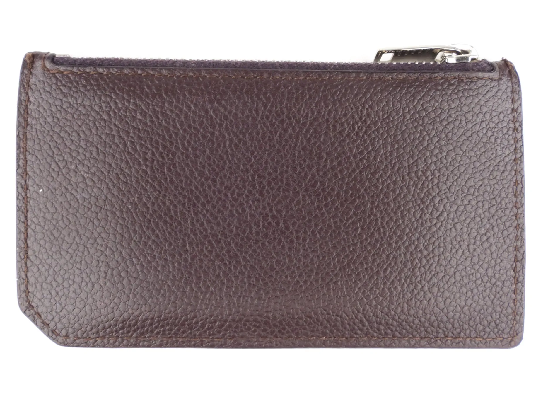 Saint Laurent Dark Brown Grained Leather Zip Card Holder