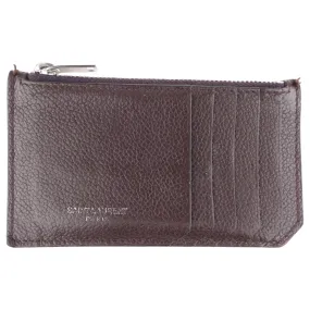 Saint Laurent Dark Brown Grained Leather Zip Card Holder