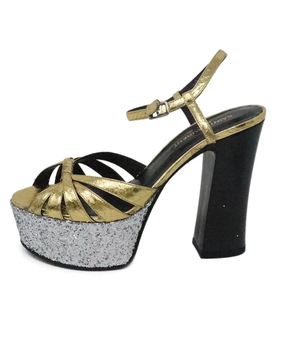 Saint Laurent Gold & Silver Glitter Platform Heels sz 6