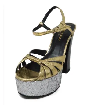 Saint Laurent Gold & Silver Glitter Platform Heels sz 6