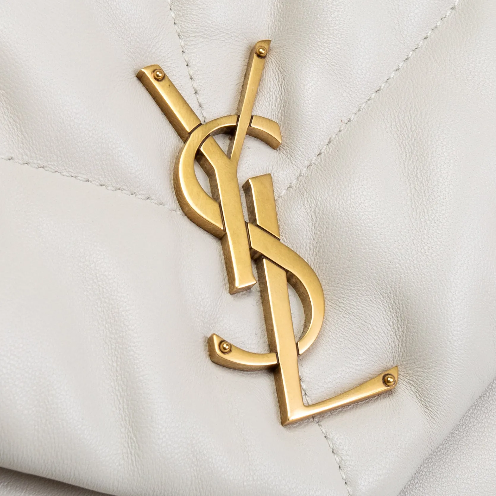 SAINT LAURENT Monogram Quilted Medium Loulou Puffer - Bone White