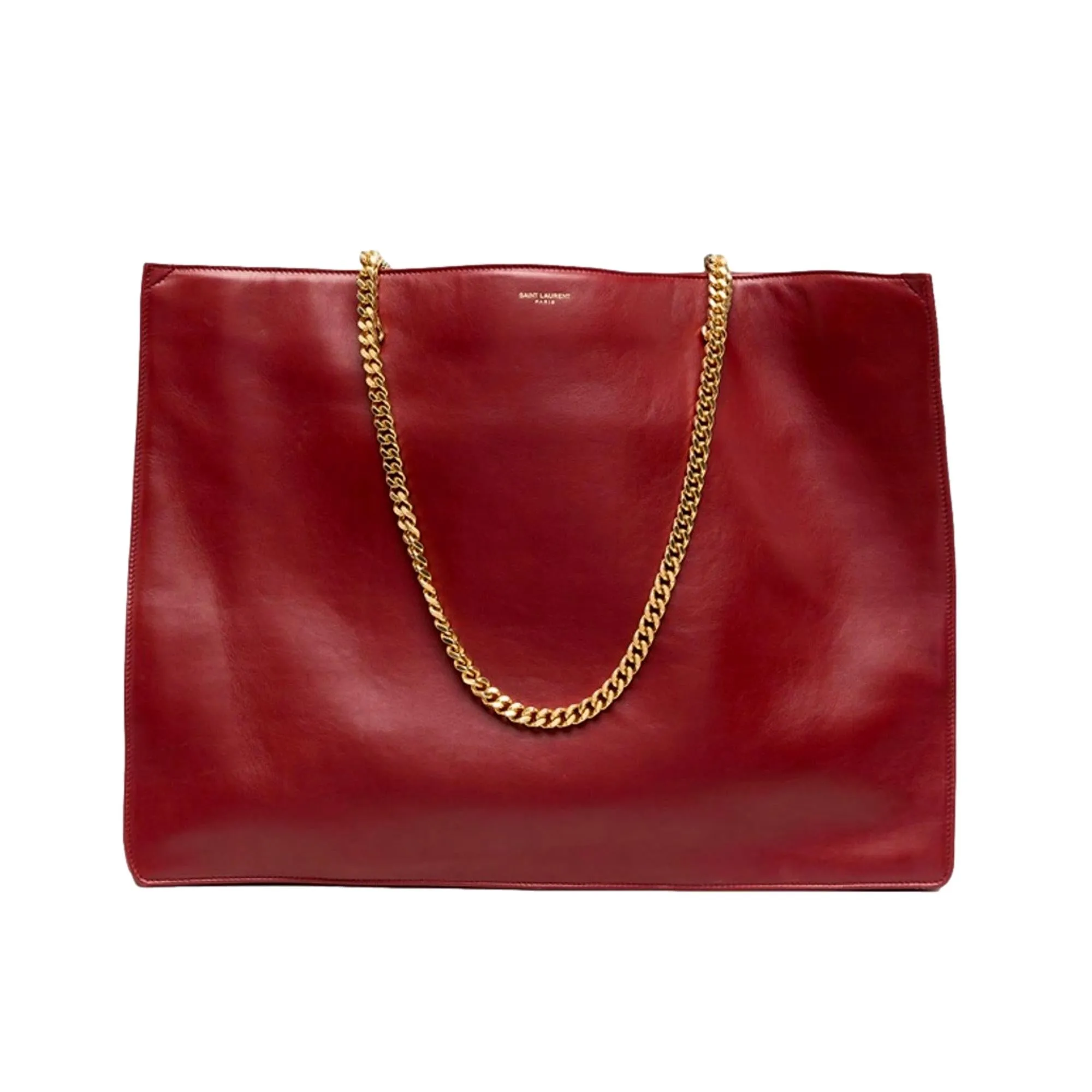 Saint Laurent Siena Ultra Lux Red Calf Leather Chain Shoulder Tote Bag