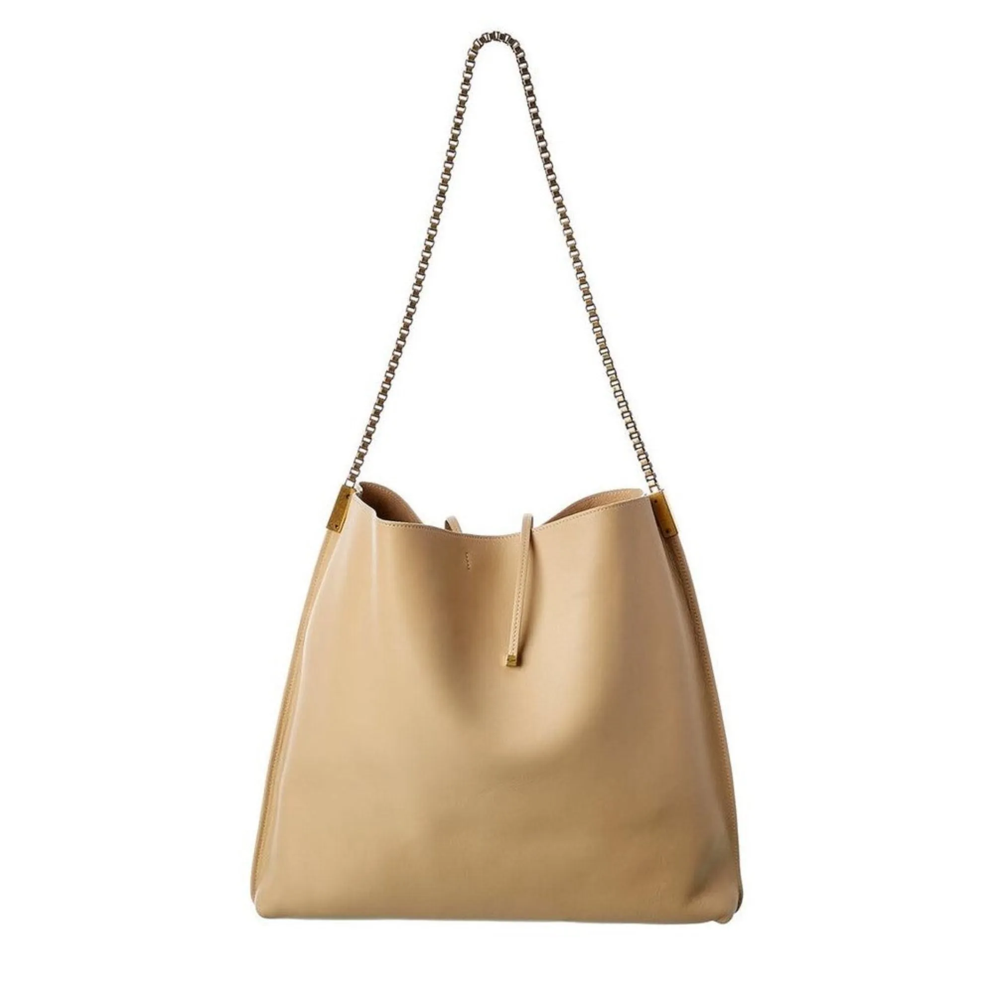 Saint Laurent Suzanne Beige Calfskin Leather Chain Hobo Bag