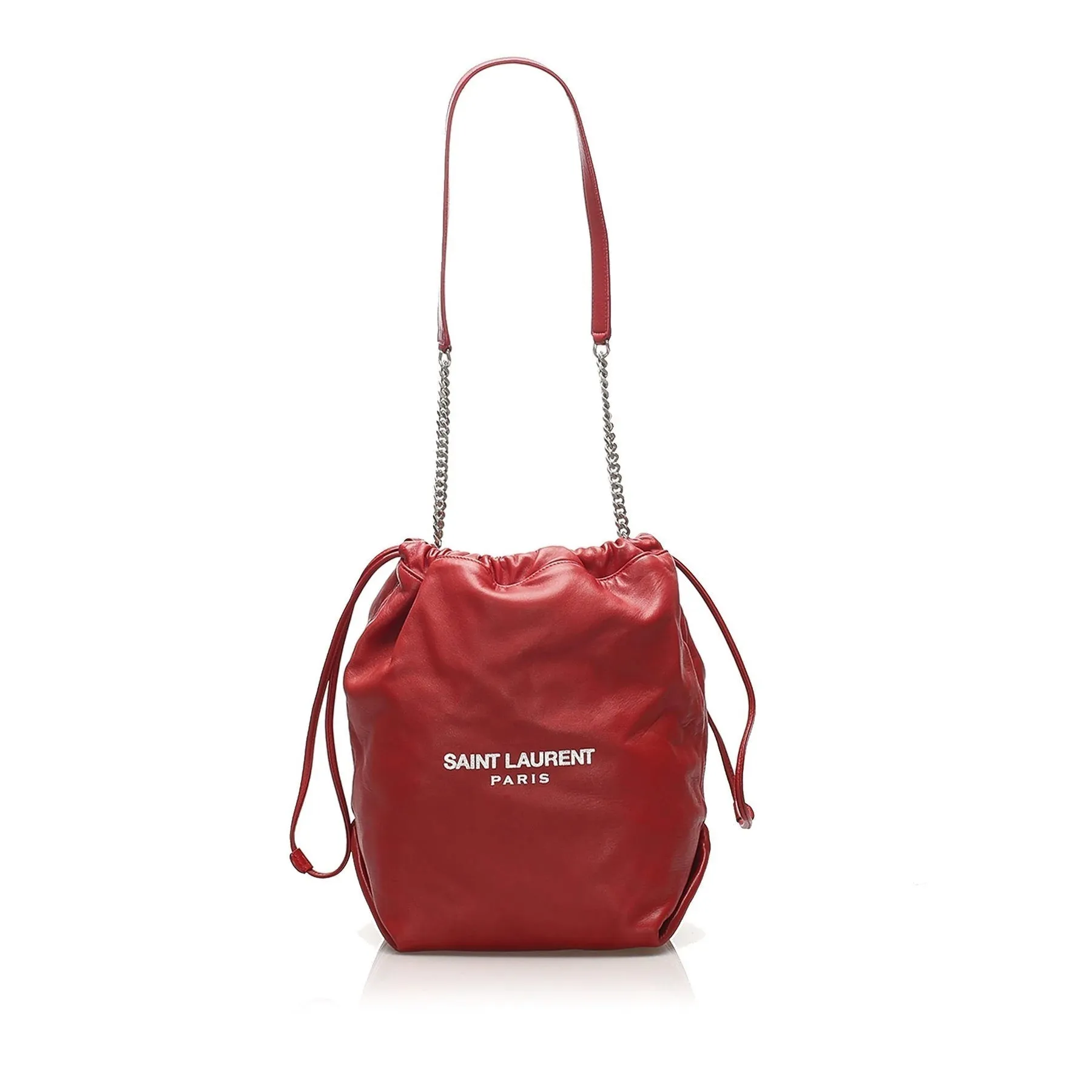 Saint Laurent Teddy Red Lambskin Leather Drawstring Bucket Bag 538447