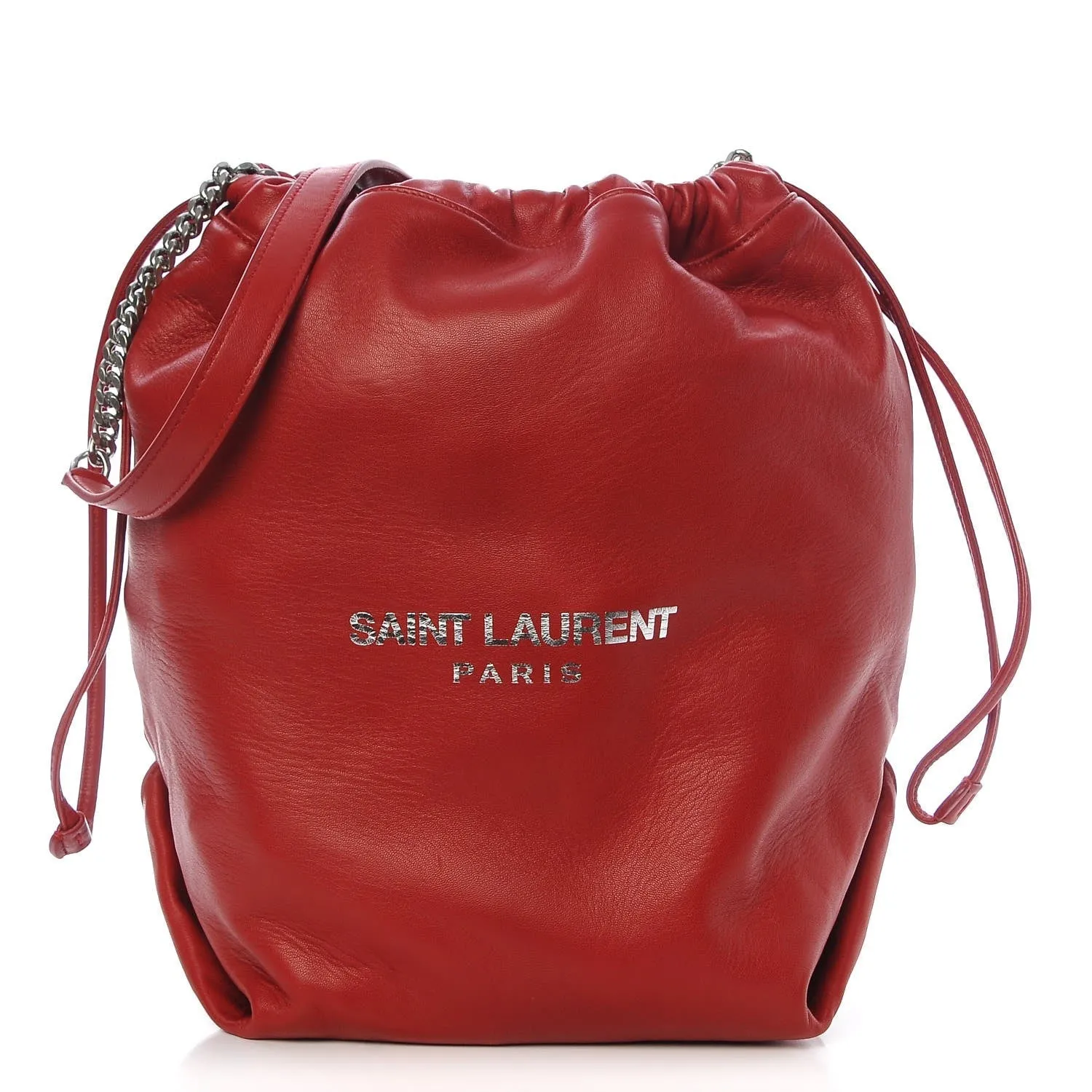 Saint Laurent Teddy Red Lambskin Leather Drawstring Bucket Bag 538447