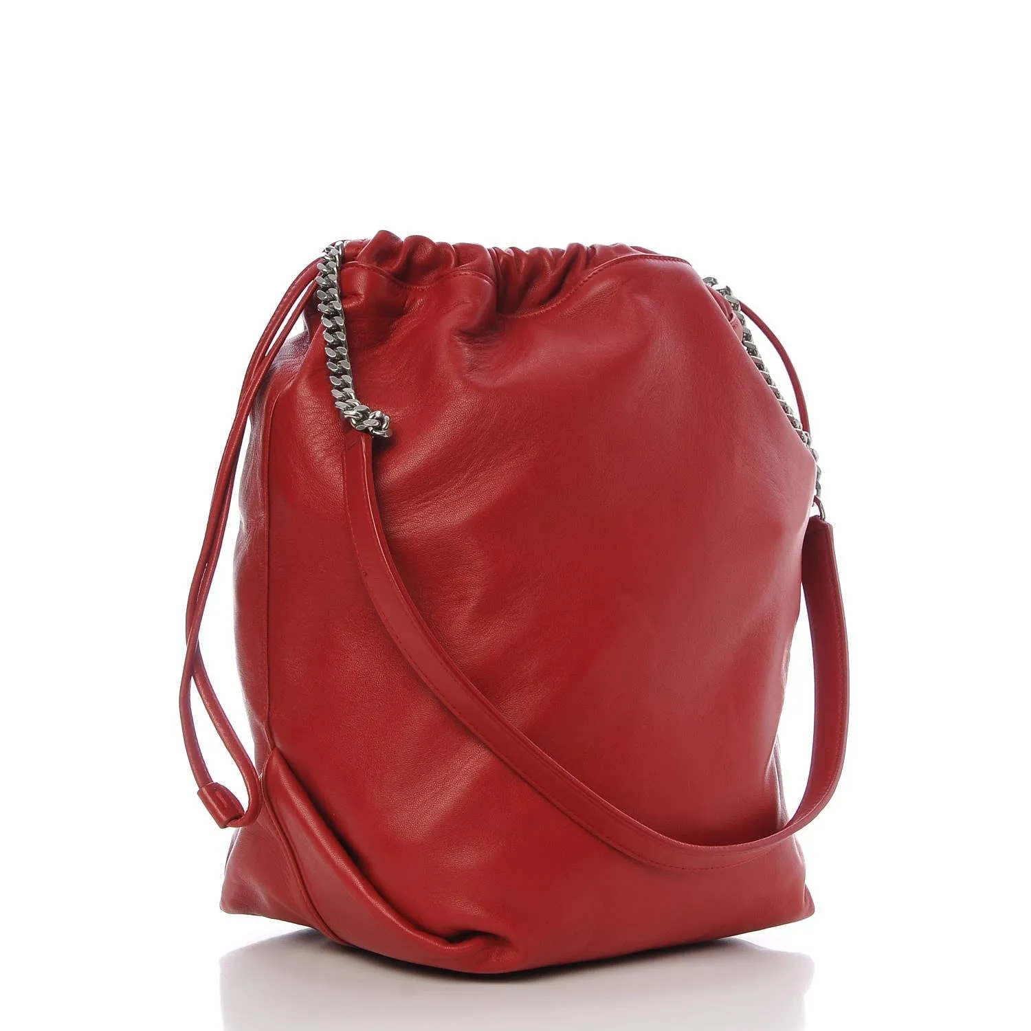 Saint Laurent Teddy Red Lambskin Leather Drawstring Bucket Bag 538447