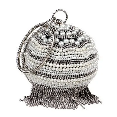 SEKUSA Ball Diamond Tassel Women Party Metal Crystal Clutches Evening  Wedding Bag Bridal Shoulder Handbag Wristlets Clutch