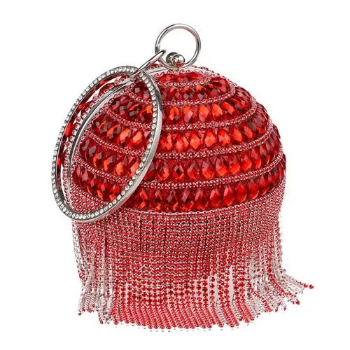 SEKUSA Ball Diamond Tassel Women Party Metal Crystal Clutches Evening  Wedding Bag Bridal Shoulder Handbag Wristlets Clutch