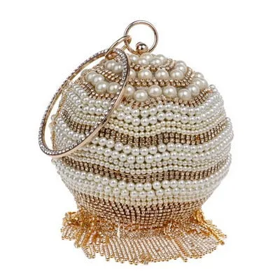 SEKUSA Ball Diamond Tassel Women Party Metal Crystal Clutches Evening  Wedding Bag Bridal Shoulder Handbag Wristlets Clutch